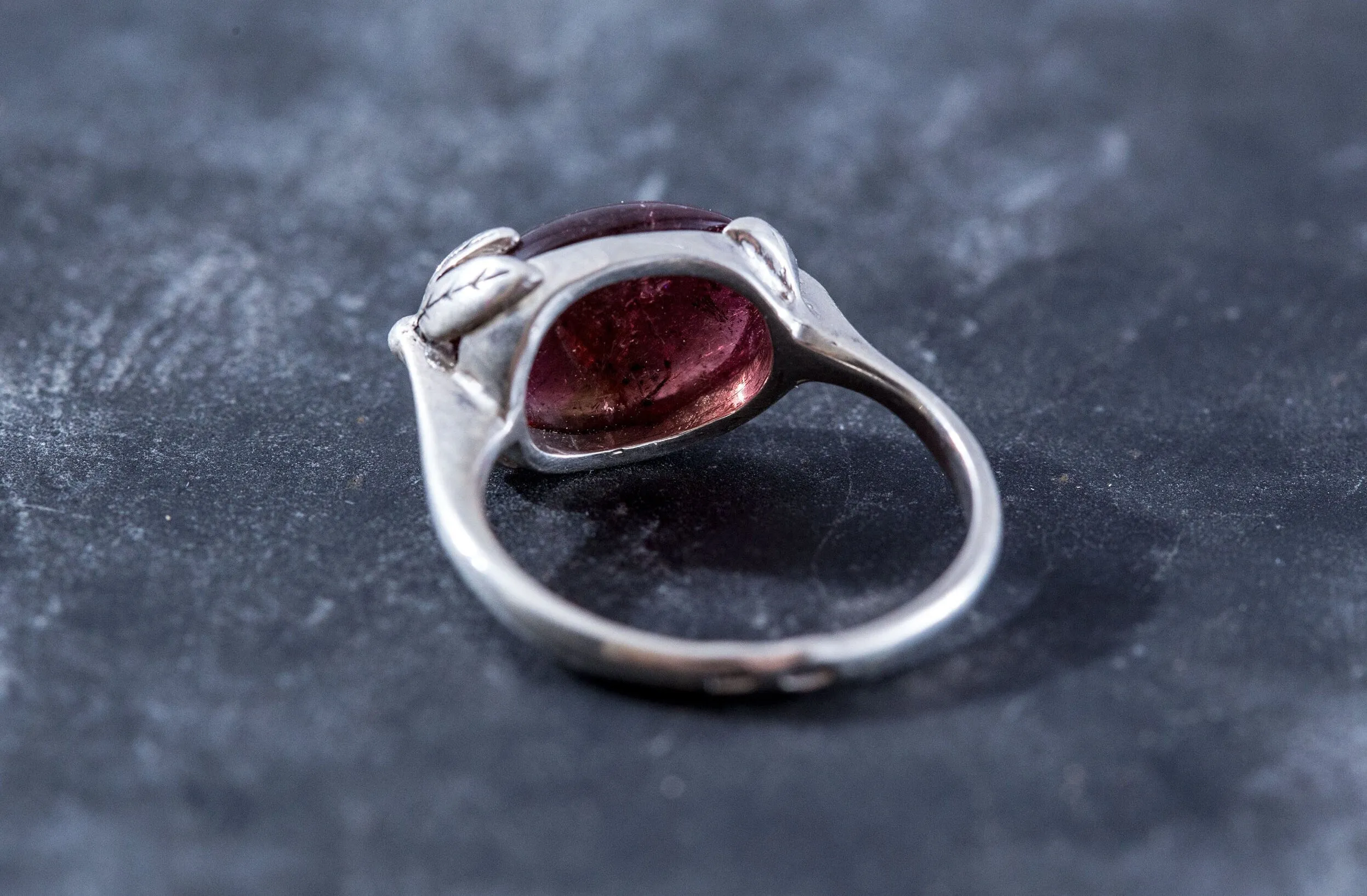 Pink Tourmaline Ring - Leaf Boho Ring - Tourmaline Statement Ring