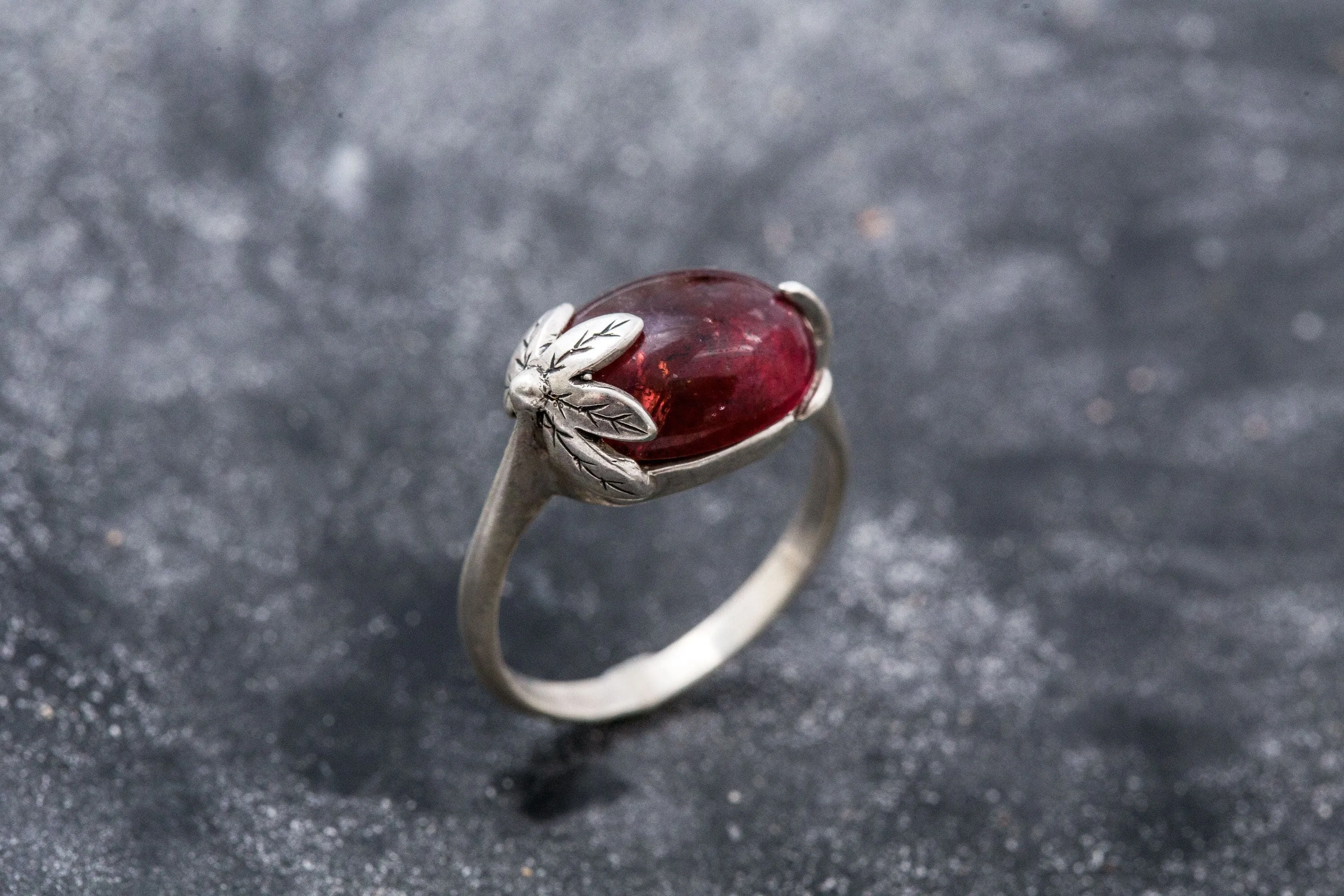 Pink Tourmaline Ring - Leaf Boho Ring - Tourmaline Statement Ring