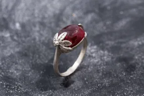 Pink Tourmaline Ring - Leaf Boho Ring - Tourmaline Statement Ring