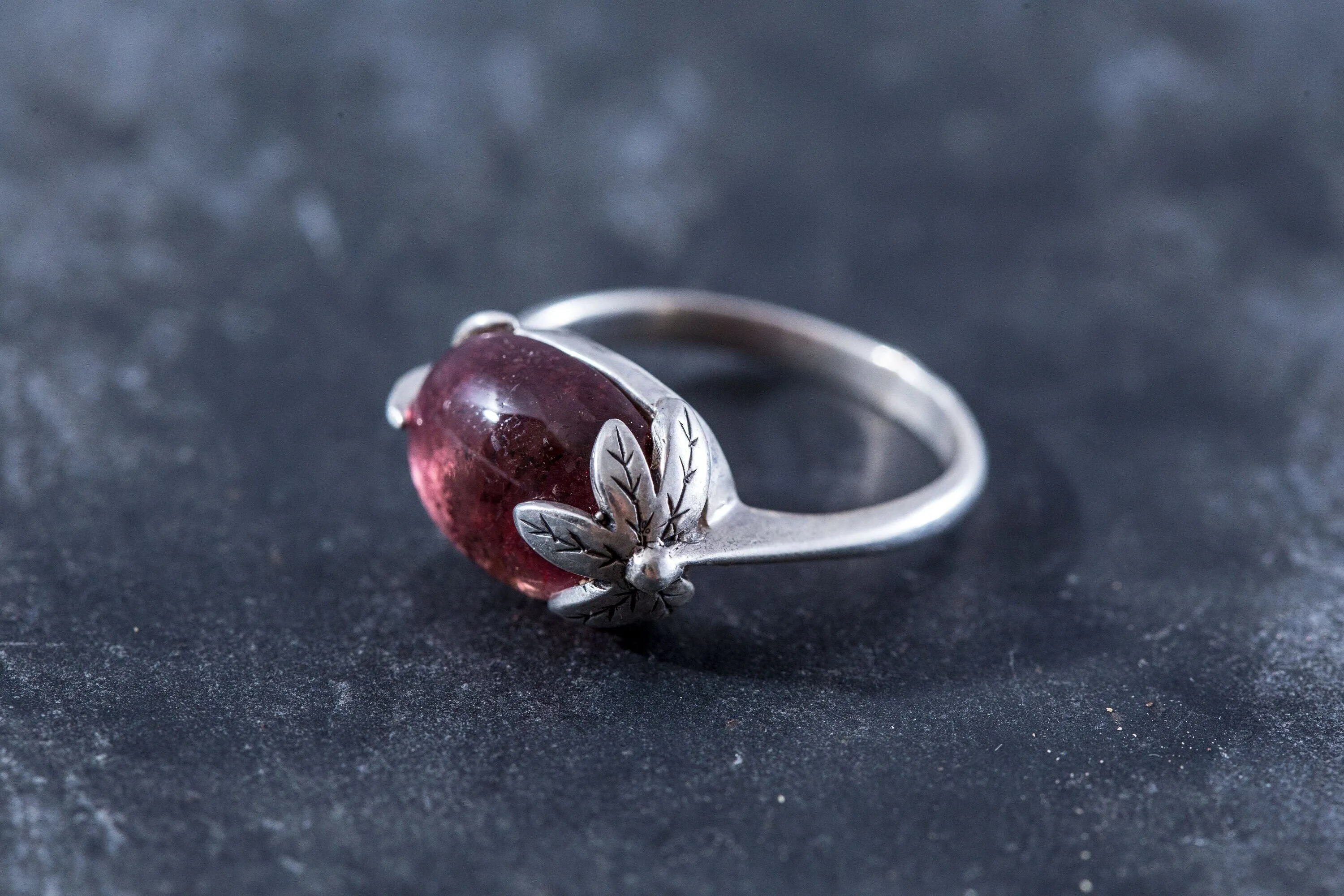 Pink Tourmaline Ring - Leaf Boho Ring - Tourmaline Statement Ring