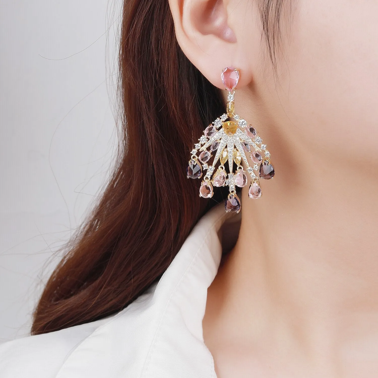 Popular Cubic Zircon CZ Earrings for Wedding, Crystals Flower Earring for Bride, Women Girl Birthday Party Jewelry CE11500