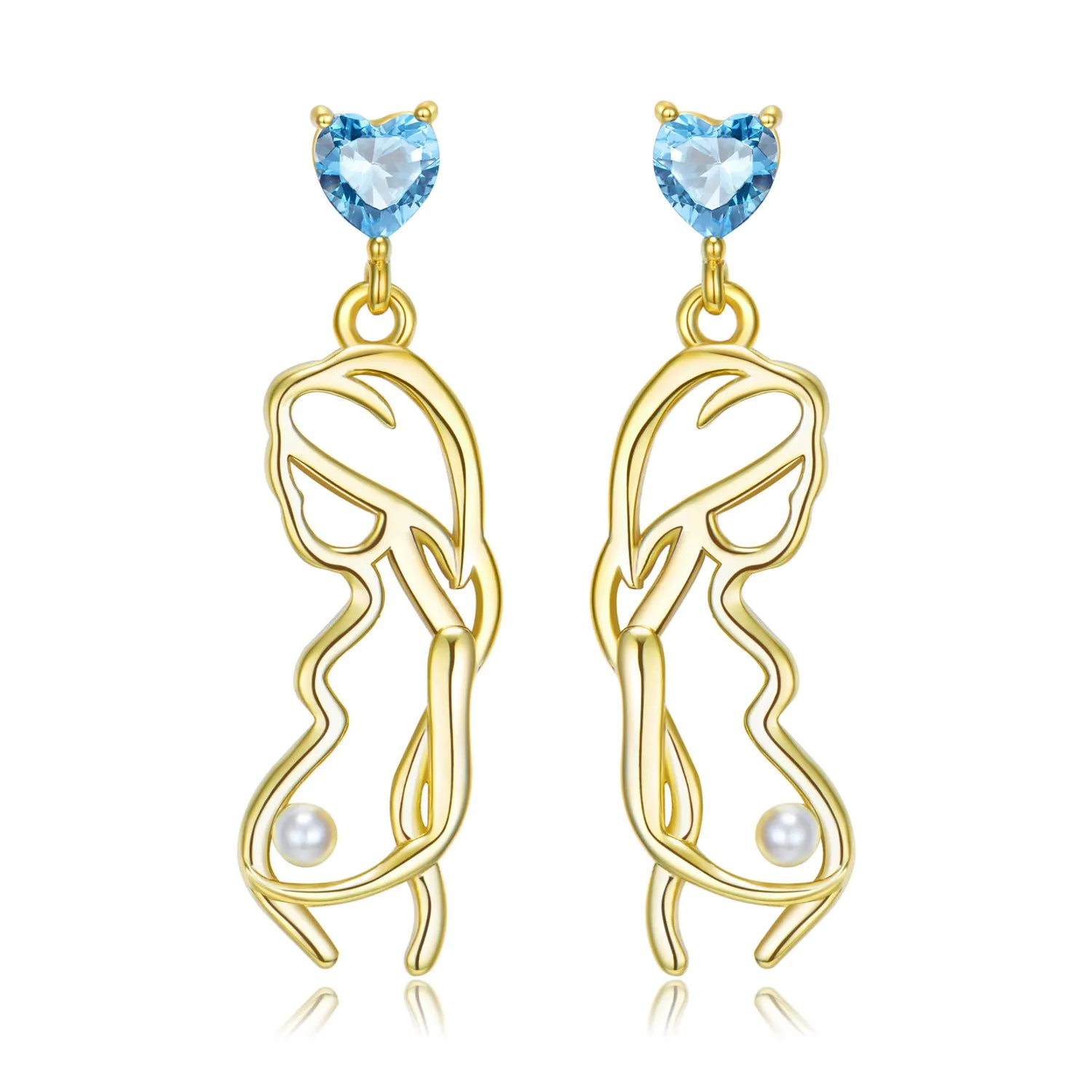 Pregnant Mother Heart Shape Blue Zircon Pearl Drop Earrings