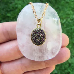 Purple Druzy Necklace in Gold | Titanium Quartz Crystal Necklace | Druzy Jewelry