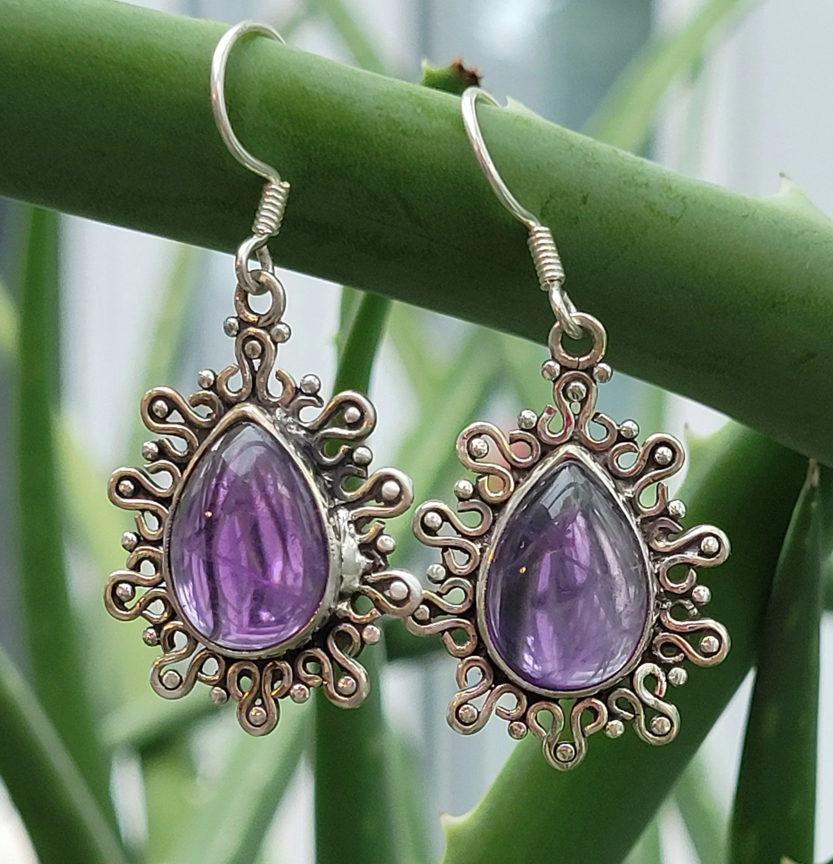 Purple Stone Earrings, 100% Natural Amethyst Earrings, 925 Sterling Silver Earrings, Amethyst Stone Earrings, Amethyst Earrings Dangle Women