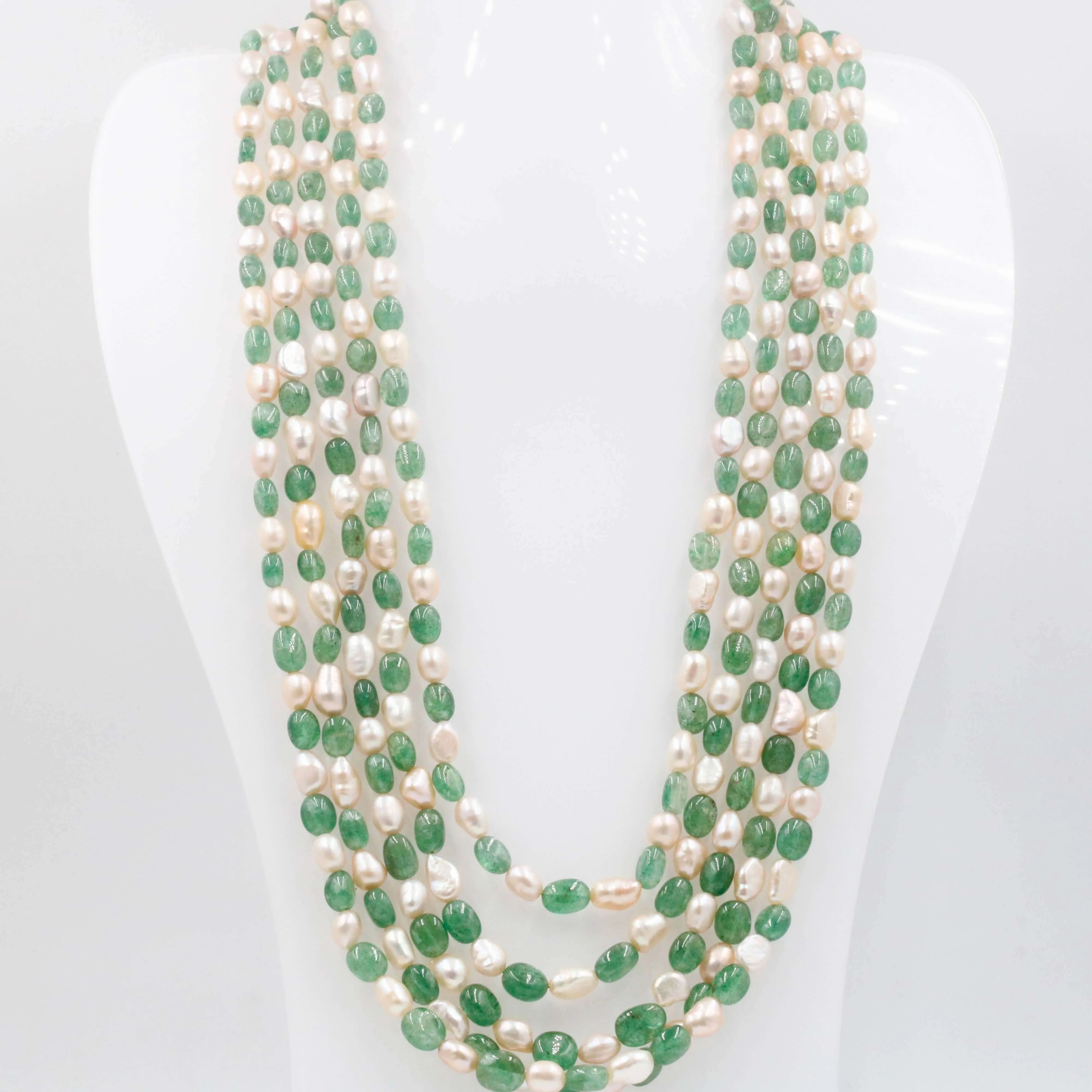 Quartz and Fresh Water Pearl Necklace Emerald Quartz Russian Emerald Quartz Cultured Pearl Indian Necklace Layered Necklace SKU: 6143051