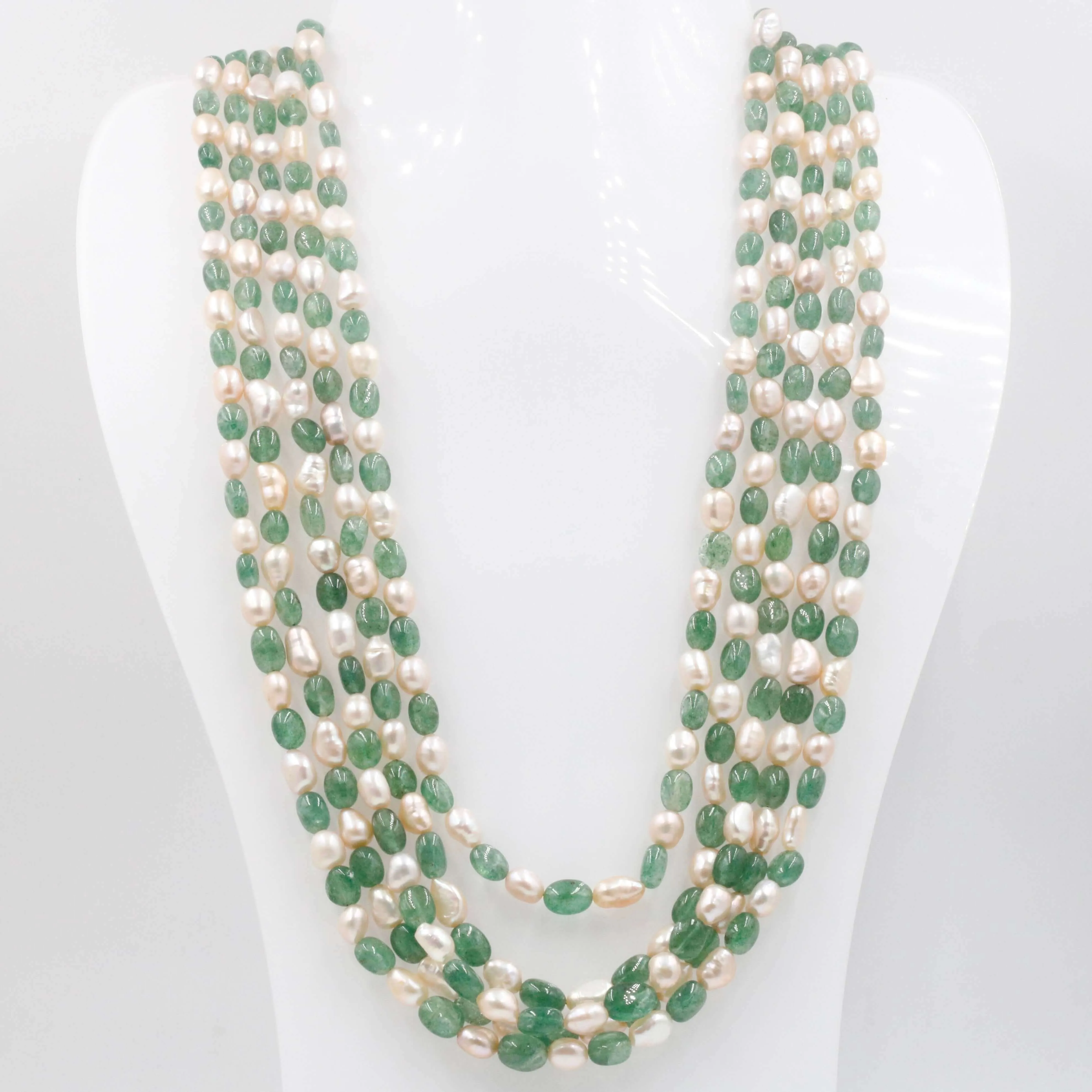 Quartz and Fresh Water Pearl Necklace Emerald Quartz Russian Emerald Quartz Cultured Pearl Indian Necklace Layered Necklace SKU: 6143051