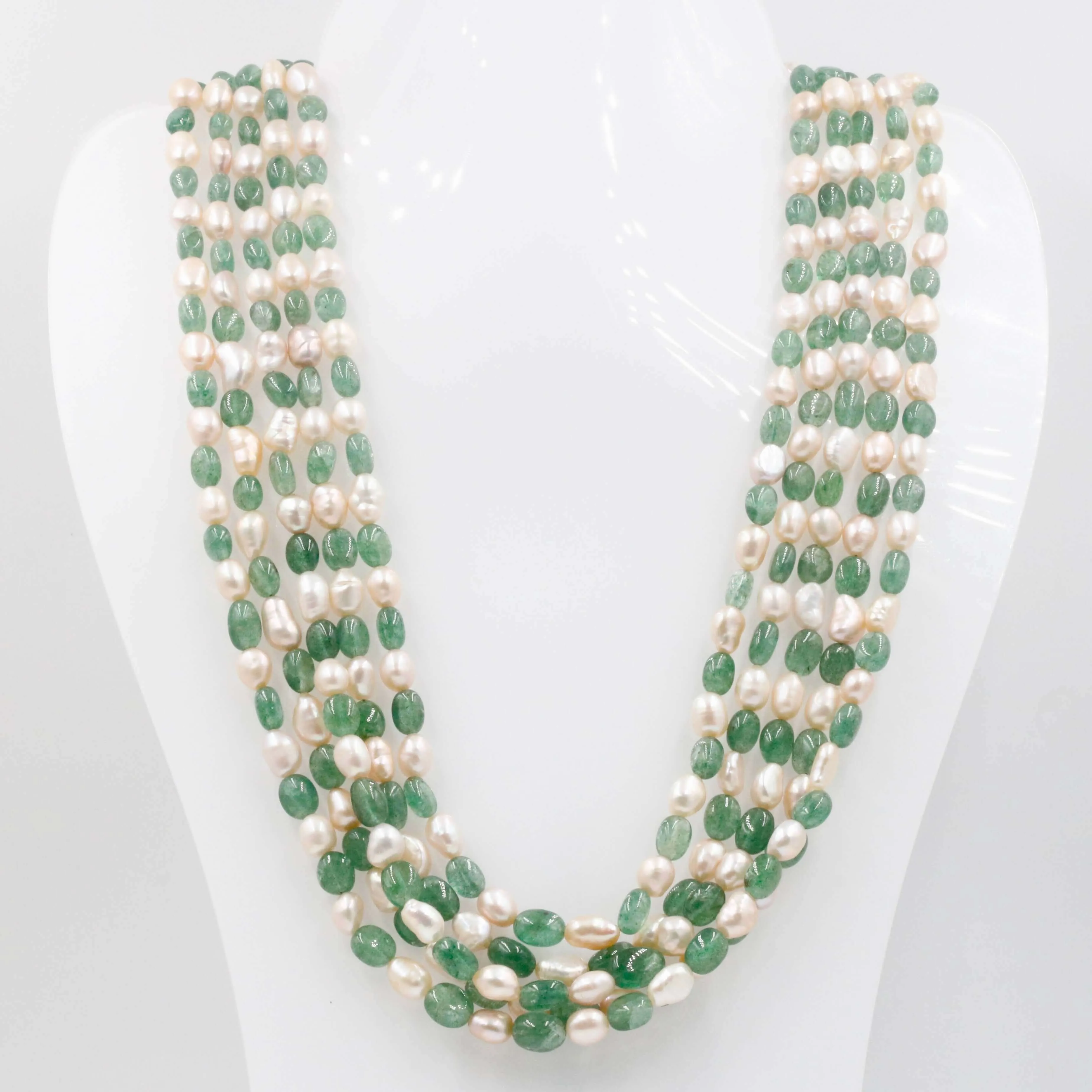 Quartz and Fresh Water Pearl Necklace Emerald Quartz Russian Emerald Quartz Cultured Pearl Indian Necklace Layered Necklace SKU: 6143051