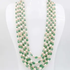 Quartz and Fresh Water Pearl Necklace Emerald Quartz Russian Emerald Quartz Cultured Pearl Indian Necklace Layered Necklace SKU: 6143051