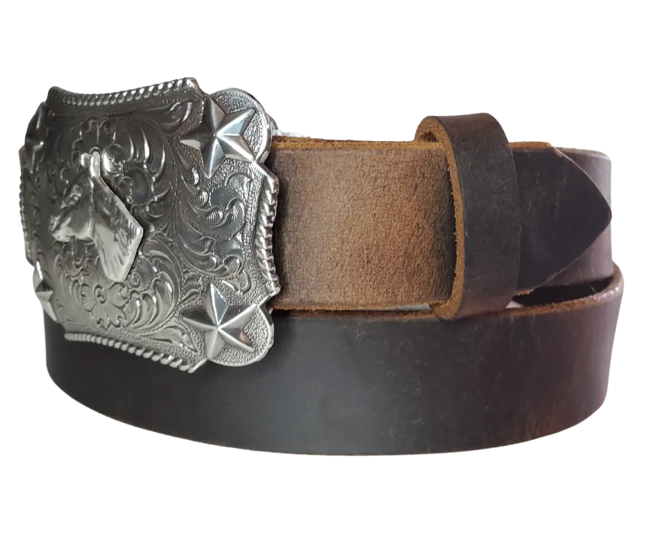 "Lil Horse and Stars" KIDS/CHILDRENS  Leather Belt/Buckle Combo