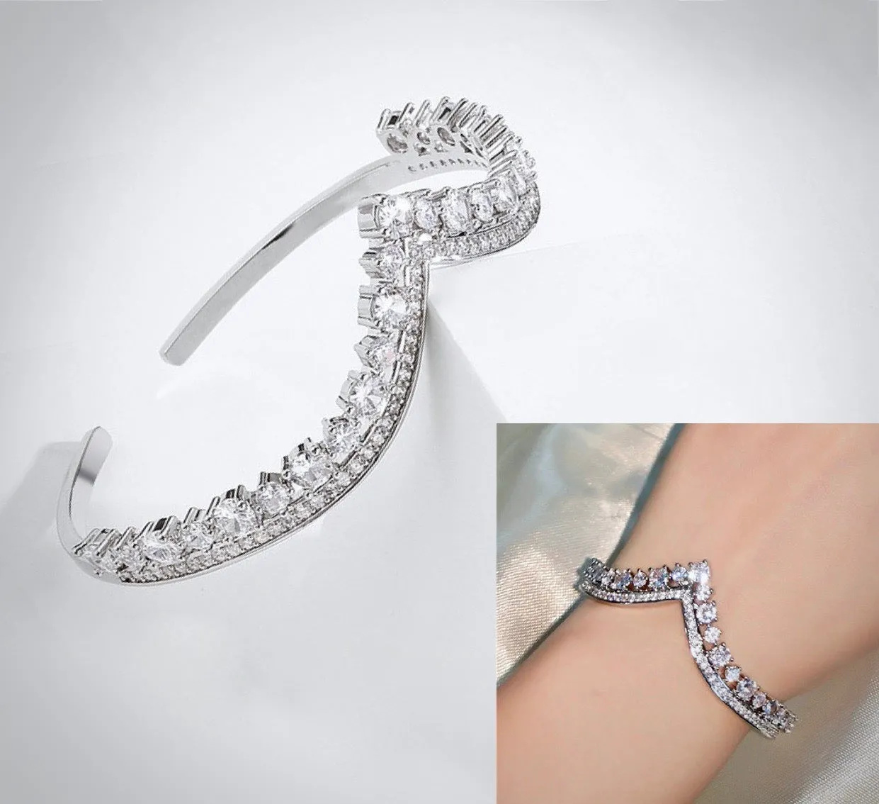 "Morena" - V-Shaped Cubic Zirconia Bridal Bracelet