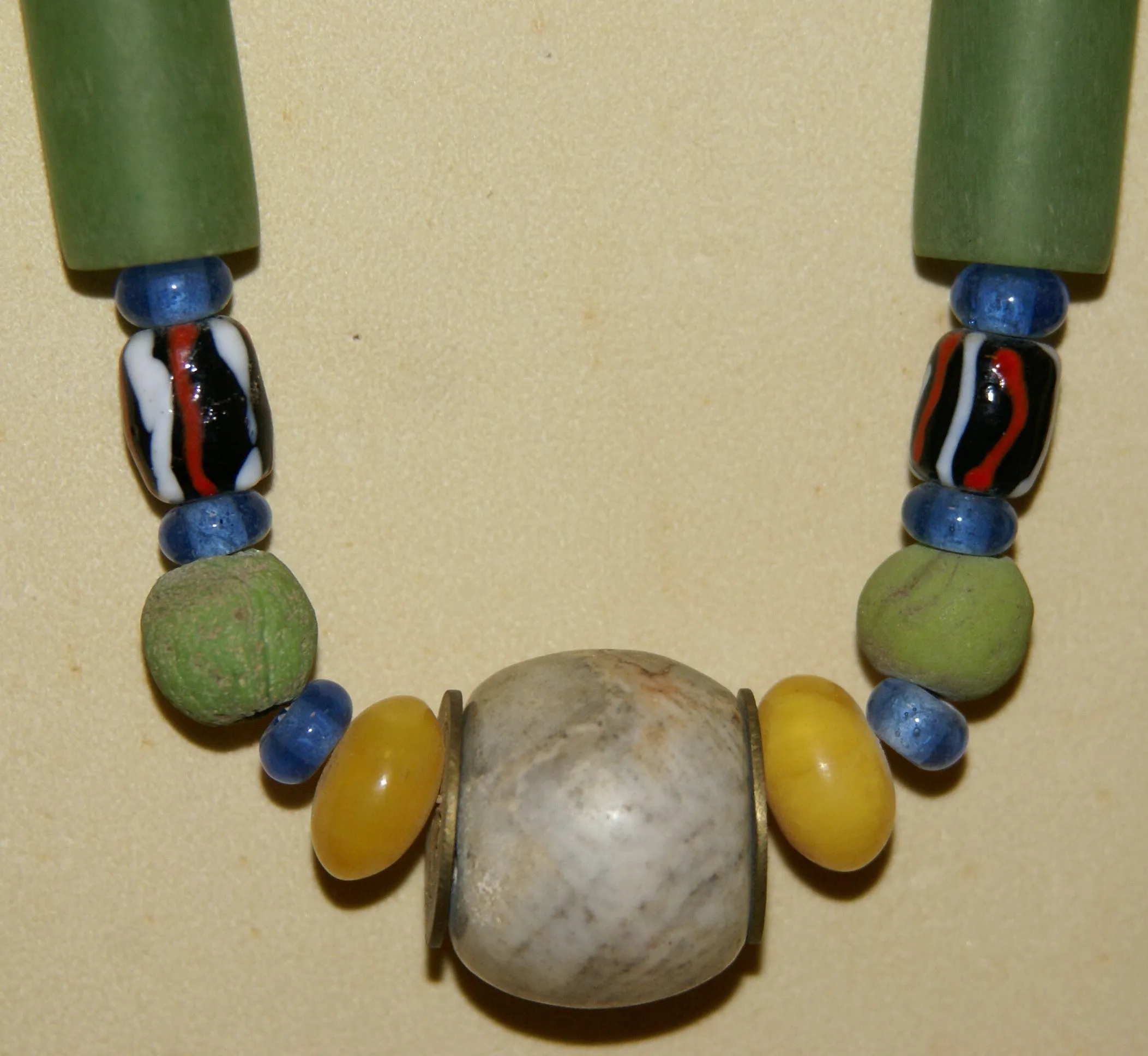 Rare Tribal Ethnic Dayak Iban Tribe Talisman Necklace: Antique Hand Crafted Magical Lukut Sekala , Old Trade Glass Beads, Amber beads, Stone Bead, Chinese Coins, collected in 1980’s Borneo Aristocrat Owner, Indonesia. NB3
