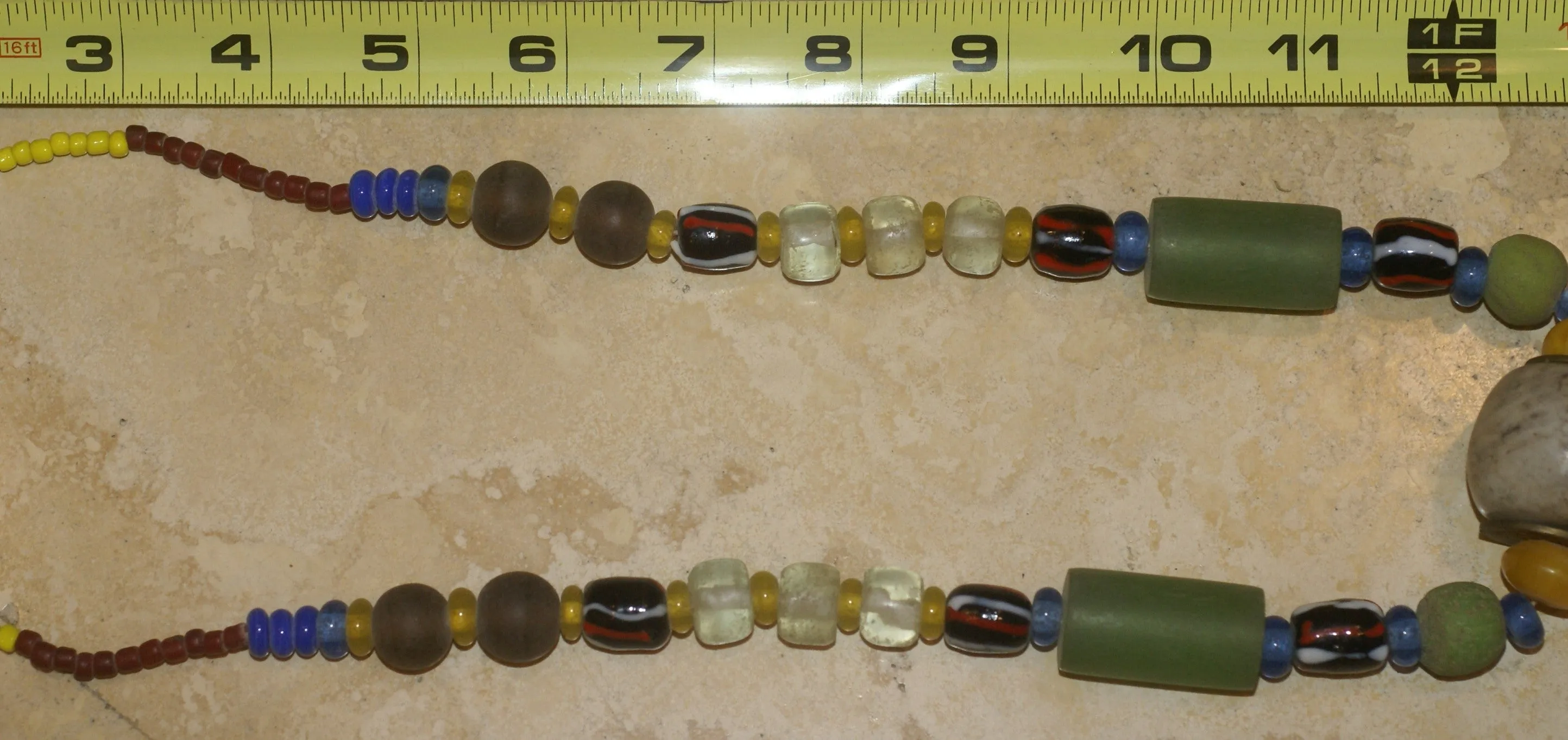 Rare Tribal Ethnic Dayak Iban Tribe Talisman Necklace: Antique Hand Crafted Magical Lukut Sekala , Old Trade Glass Beads, Amber beads, Stone Bead, Chinese Coins, collected in 1980’s Borneo Aristocrat Owner, Indonesia. NB3
