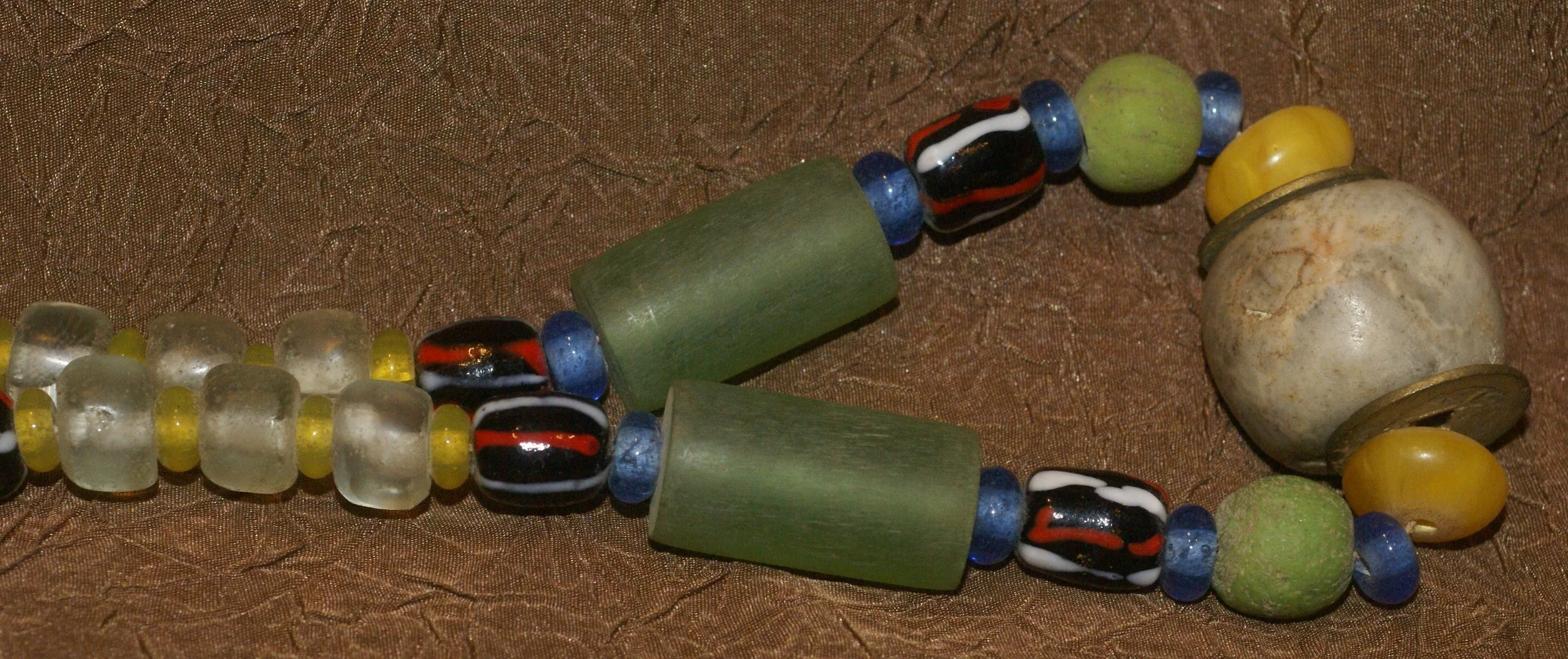 Rare Tribal Ethnic Dayak Iban Tribe Talisman Necklace: Antique Hand Crafted Magical Lukut Sekala , Old Trade Glass Beads, Amber beads, Stone Bead, Chinese Coins, collected in 1980’s Borneo Aristocrat Owner, Indonesia. NB3