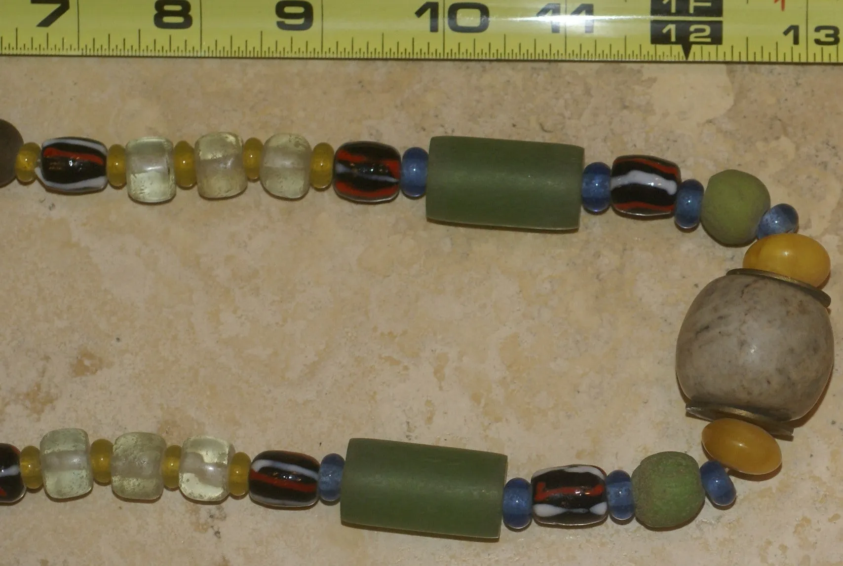 Rare Tribal Ethnic Dayak Iban Tribe Talisman Necklace: Antique Hand Crafted Magical Lukut Sekala , Old Trade Glass Beads, Amber beads, Stone Bead, Chinese Coins, collected in 1980’s Borneo Aristocrat Owner, Indonesia. NB3