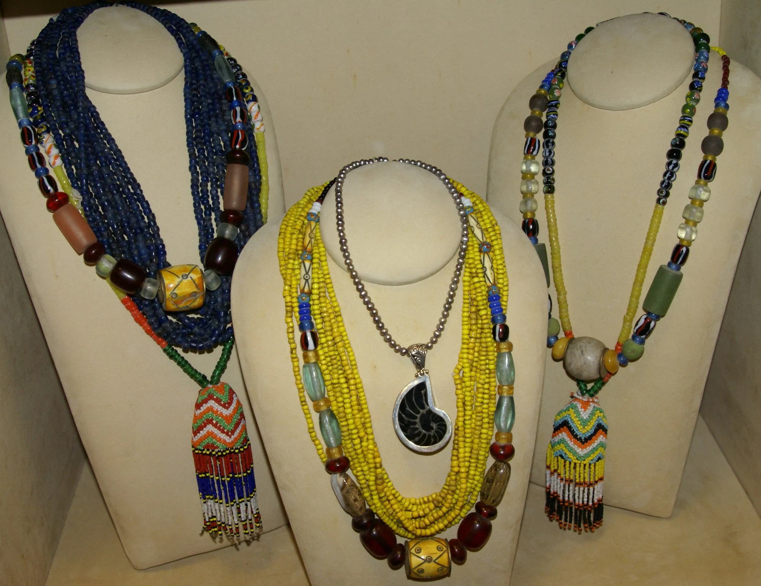 Rare Tribal Ethnic Dayak Iban Tribe Talisman Necklace: Antique Hand Crafted Magical Lukut Sekala , Old Trade Glass Beads, Amber beads, Stone Bead, Chinese Coins, collected in 1980’s Borneo Aristocrat Owner, Indonesia. NB3