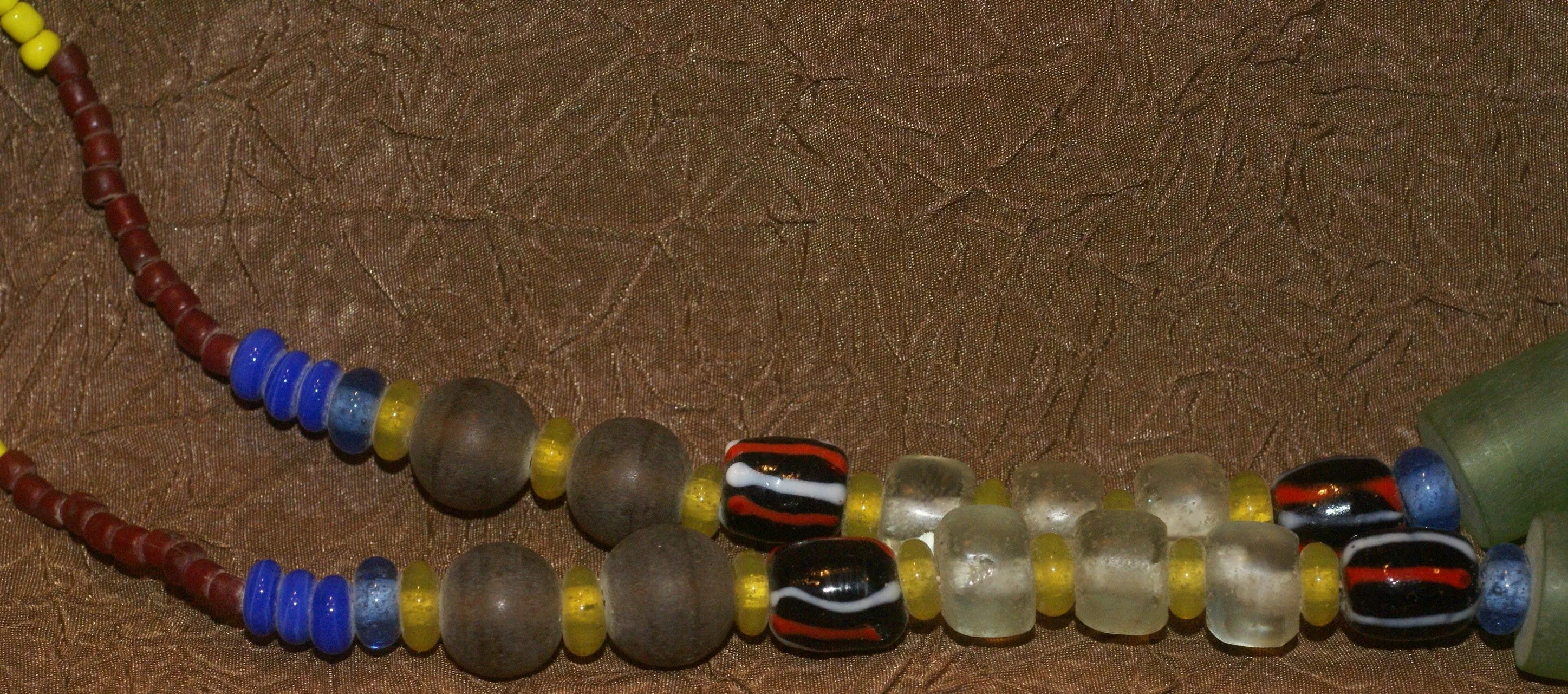Rare Tribal Ethnic Dayak Iban Tribe Talisman Necklace: Antique Hand Crafted Magical Lukut Sekala , Old Trade Glass Beads, Amber beads, Stone Bead, Chinese Coins, collected in 1980’s Borneo Aristocrat Owner, Indonesia. NB3