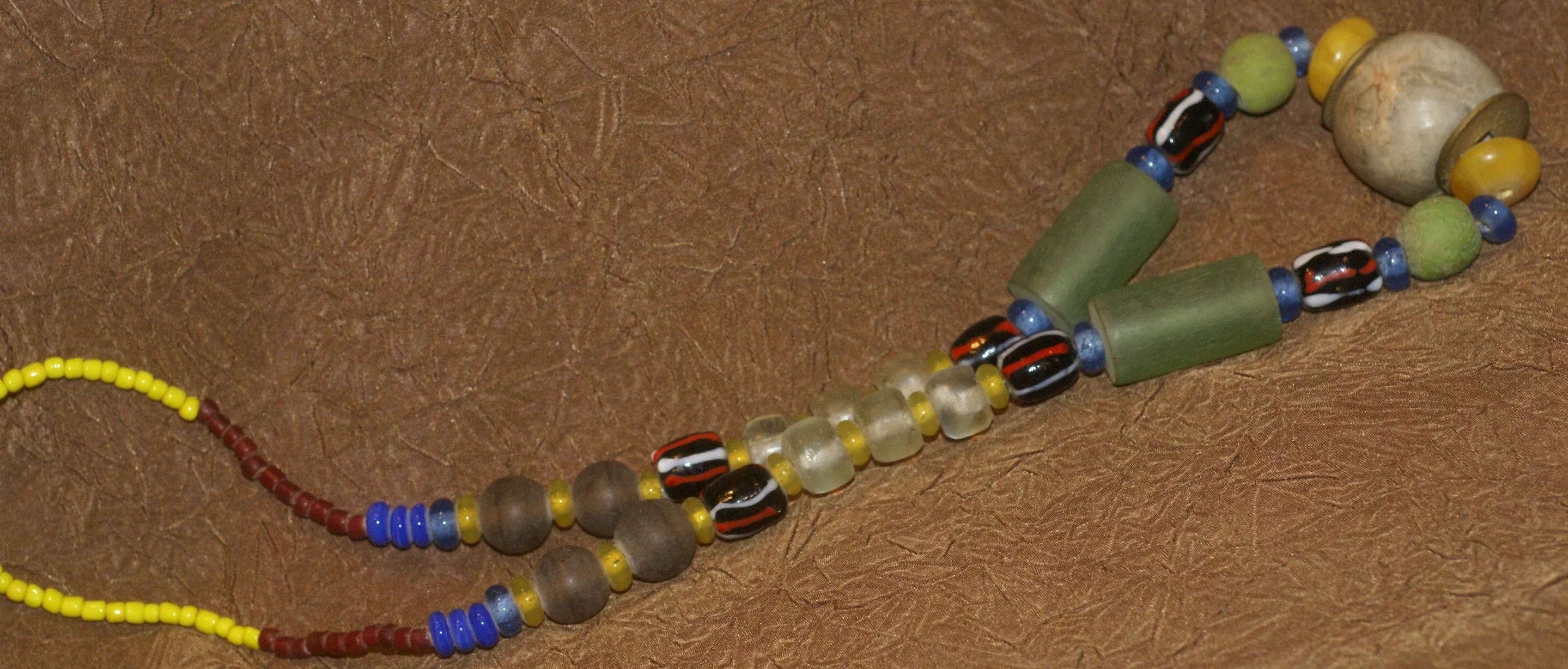 Rare Tribal Ethnic Dayak Iban Tribe Talisman Necklace: Antique Hand Crafted Magical Lukut Sekala , Old Trade Glass Beads, Amber beads, Stone Bead, Chinese Coins, collected in 1980’s Borneo Aristocrat Owner, Indonesia. NB3