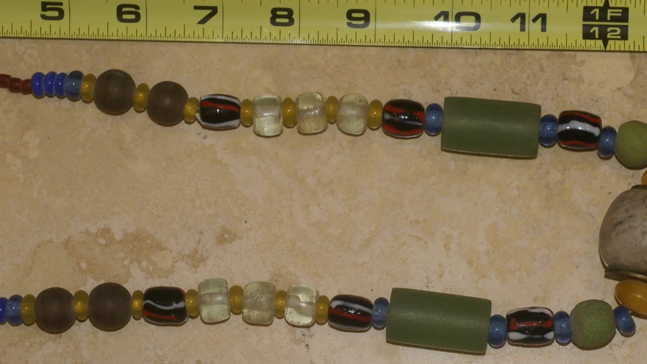 Rare Tribal Ethnic Dayak Iban Tribe Talisman Necklace: Antique Hand Crafted Magical Lukut Sekala , Old Trade Glass Beads, Amber beads, Stone Bead, Chinese Coins, collected in 1980’s Borneo Aristocrat Owner, Indonesia. NB3