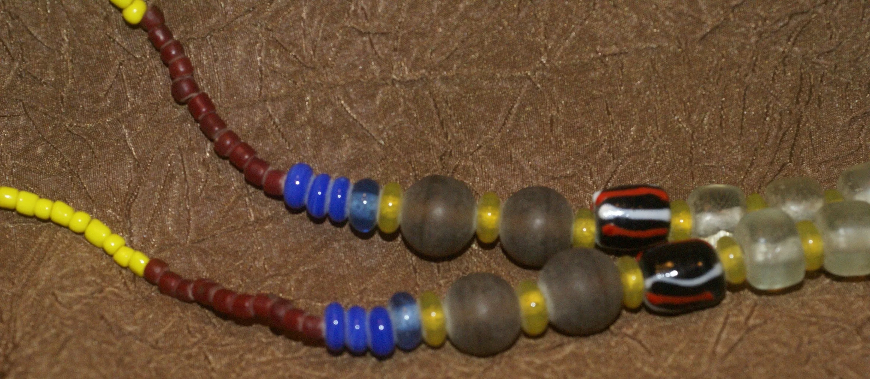 Rare Tribal Ethnic Dayak Iban Tribe Talisman Necklace: Antique Hand Crafted Magical Lukut Sekala , Old Trade Glass Beads, Amber beads, Stone Bead, Chinese Coins, collected in 1980’s Borneo Aristocrat Owner, Indonesia. NB3