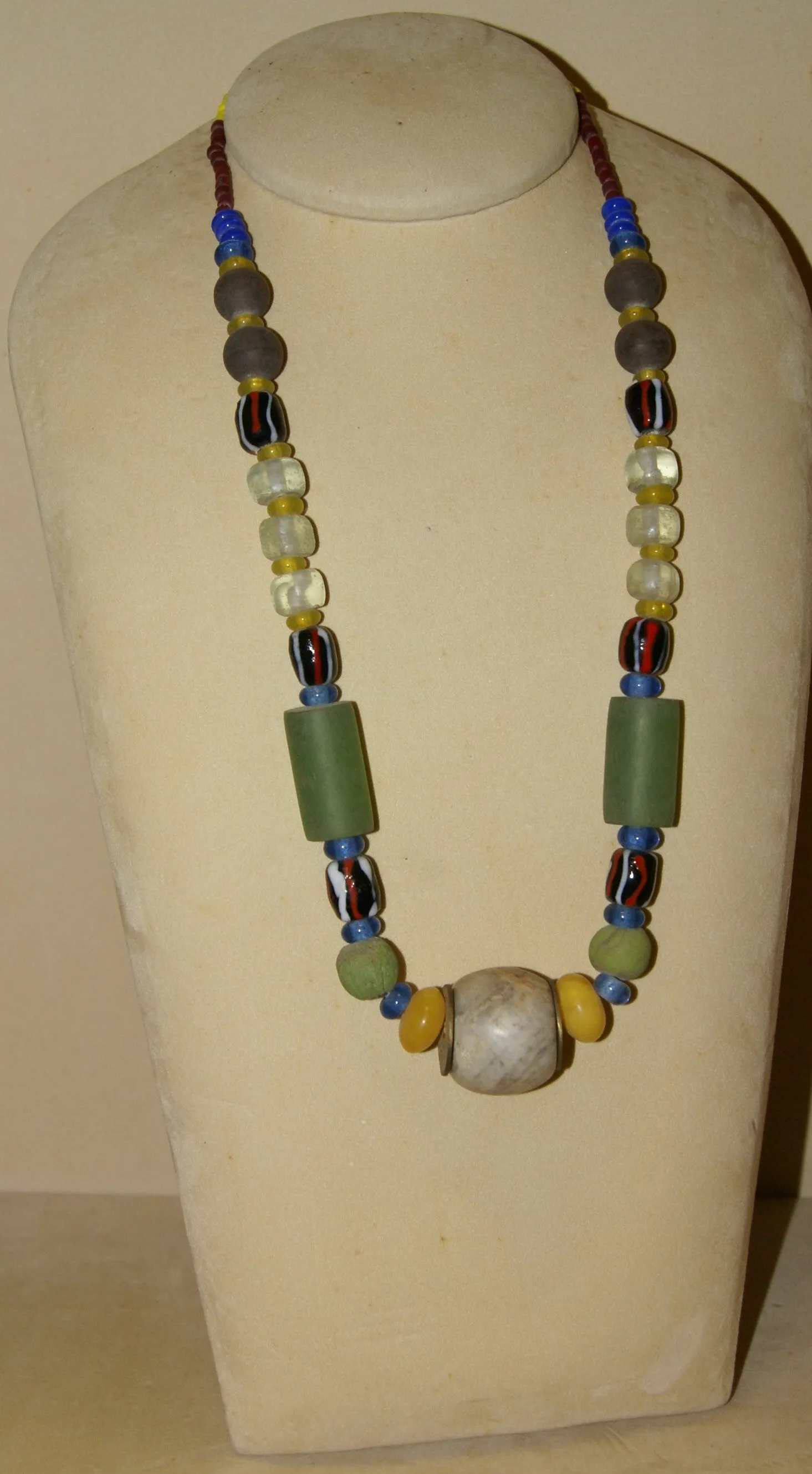 Rare Tribal Ethnic Dayak Iban Tribe Talisman Necklace: Antique Hand Crafted Magical Lukut Sekala , Old Trade Glass Beads, Amber beads, Stone Bead, Chinese Coins, collected in 1980’s Borneo Aristocrat Owner, Indonesia. NB3
