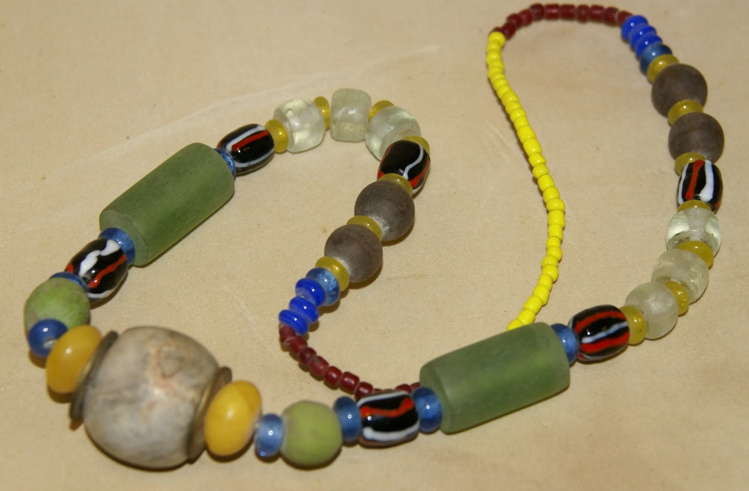 Rare Tribal Ethnic Dayak Iban Tribe Talisman Necklace: Antique Hand Crafted Magical Lukut Sekala , Old Trade Glass Beads, Amber beads, Stone Bead, Chinese Coins, collected in 1980’s Borneo Aristocrat Owner, Indonesia. NB3