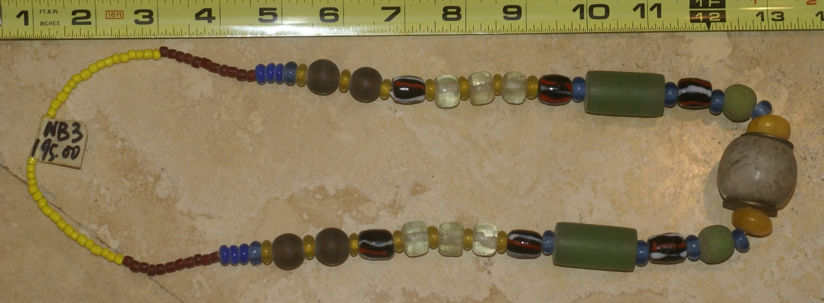 Rare Tribal Ethnic Dayak Iban Tribe Talisman Necklace: Antique Hand Crafted Magical Lukut Sekala , Old Trade Glass Beads, Amber beads, Stone Bead, Chinese Coins, collected in 1980’s Borneo Aristocrat Owner, Indonesia. NB3