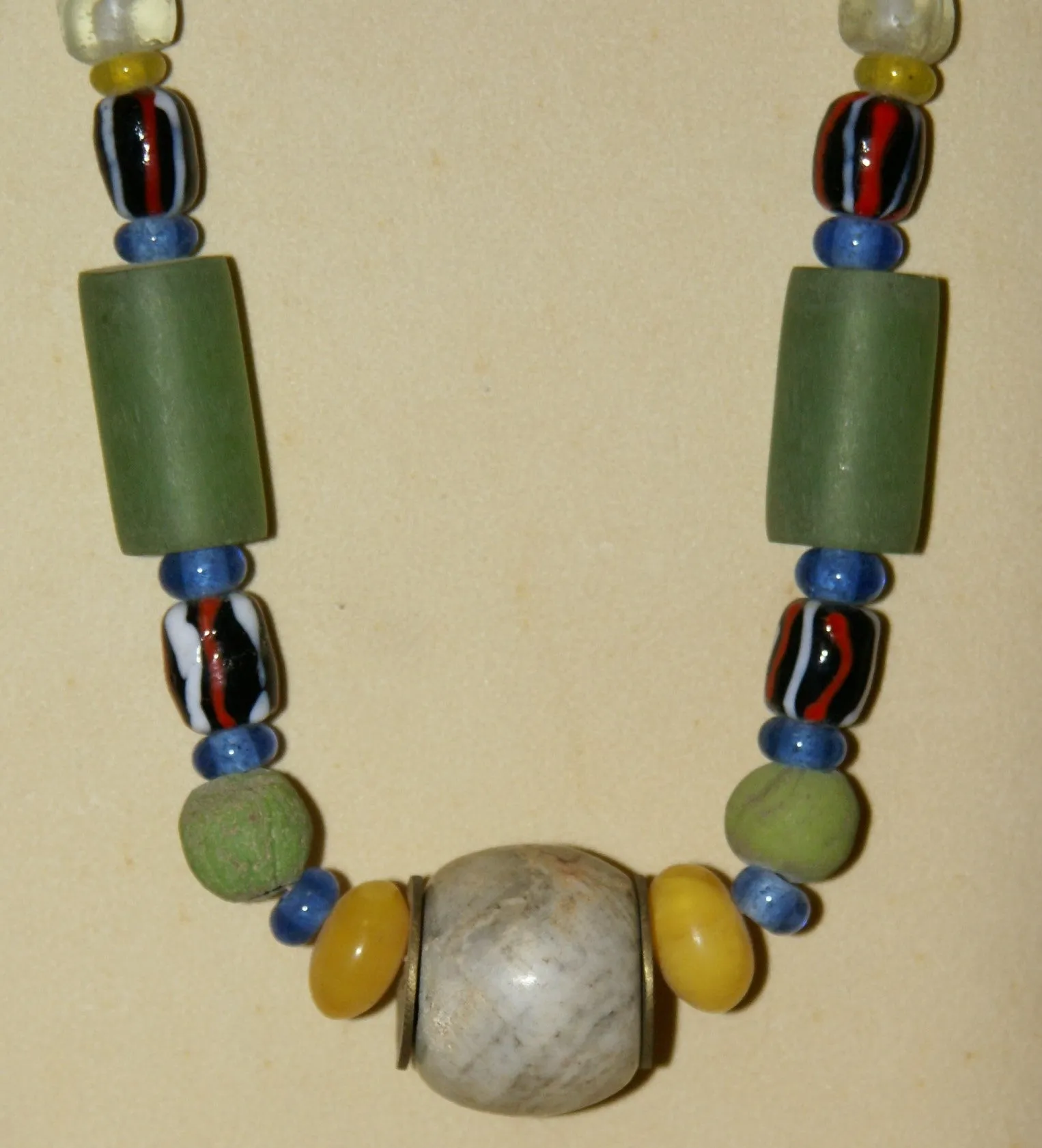 Rare Tribal Ethnic Dayak Iban Tribe Talisman Necklace: Antique Hand Crafted Magical Lukut Sekala , Old Trade Glass Beads, Amber beads, Stone Bead, Chinese Coins, collected in 1980’s Borneo Aristocrat Owner, Indonesia. NB3