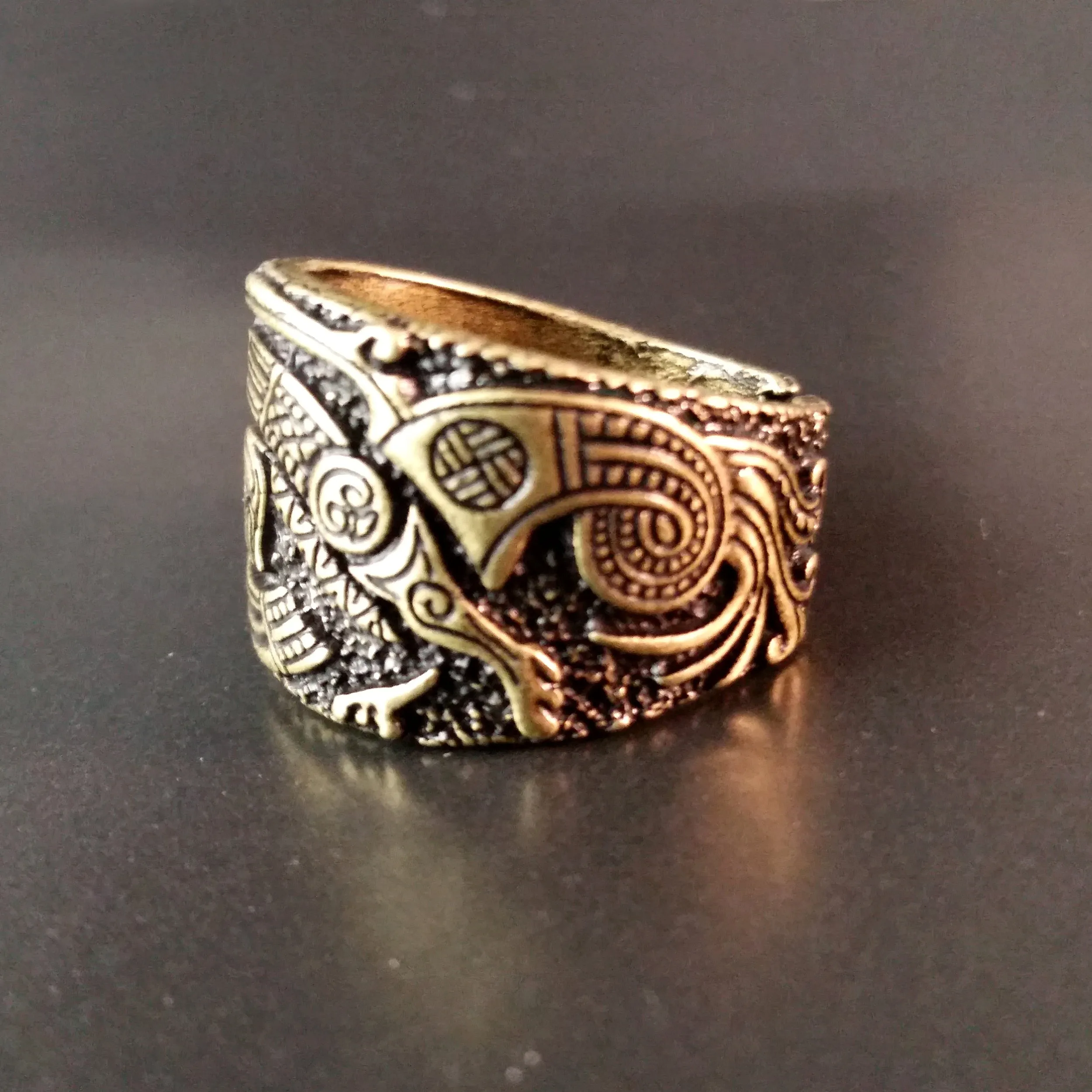 Raven Ring Bronze Viking Celtic Knot Work