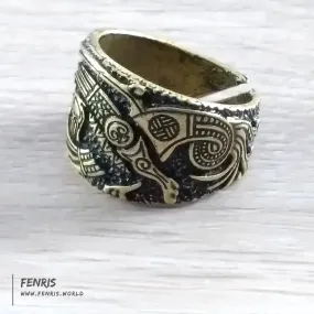 Raven Ring Bronze Viking Celtic Knot Work