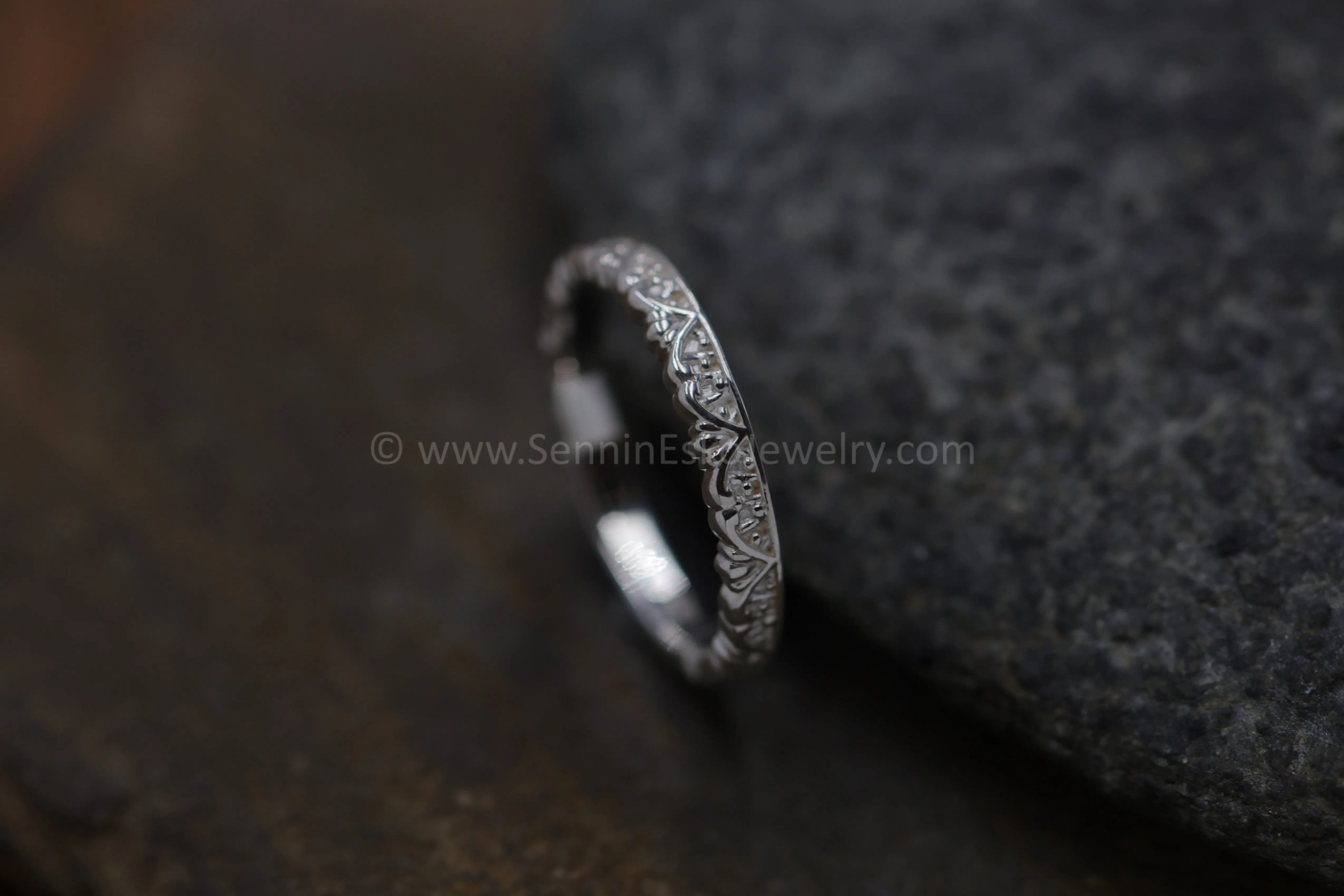 READY TO SHIP Silver Floral/Scroll Stacking Ring, Size 6.5