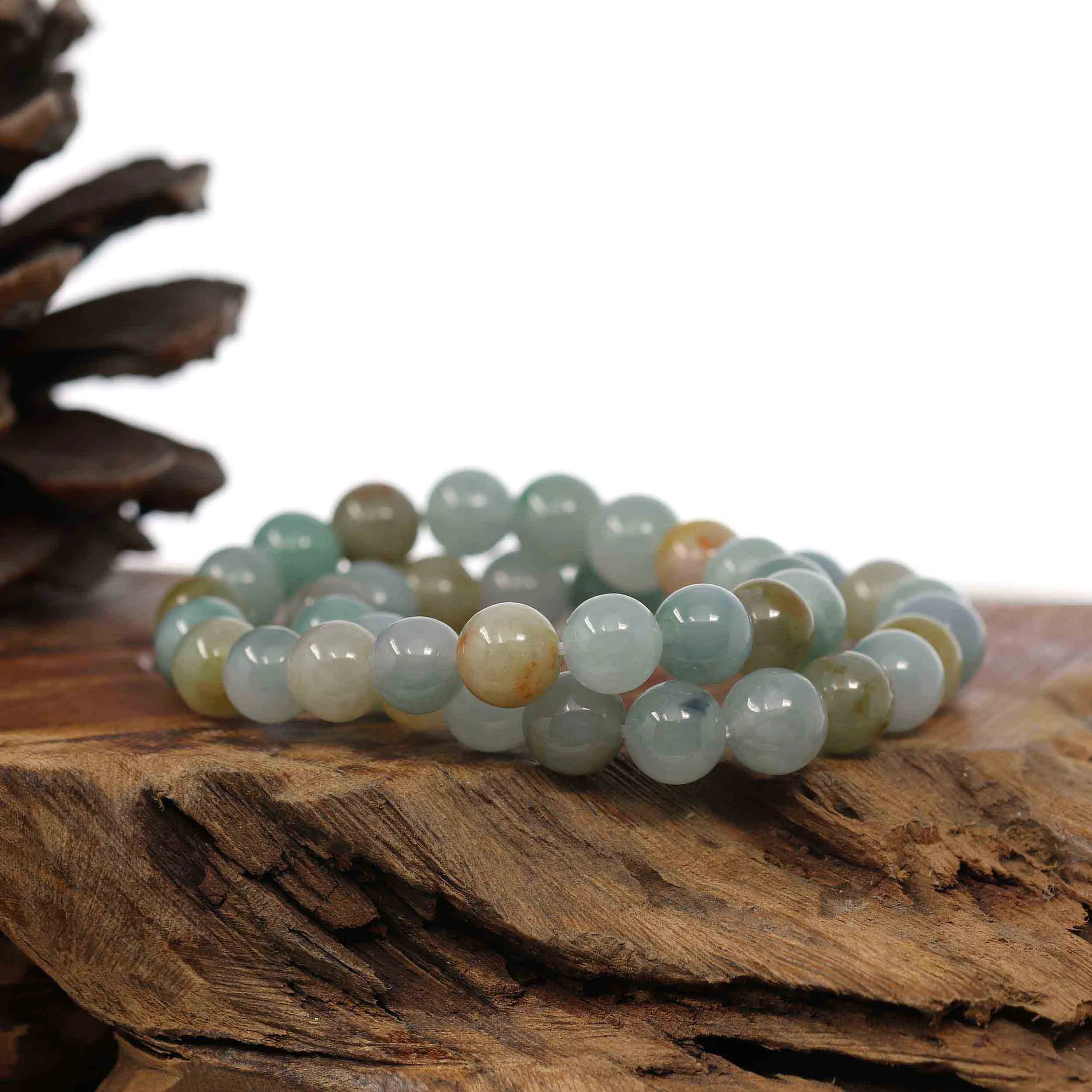 RealJade® Co. Genuine Jadeite Jade Round Ice Multiple Colors Beads Bracelet (9.5 mm)