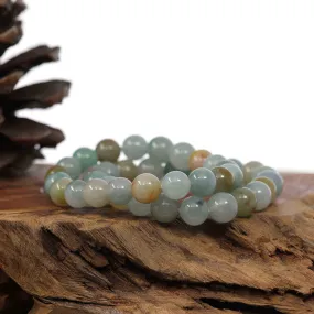 RealJade® Co. Genuine Jadeite Jade Round Ice Multiple Colors Beads Bracelet (9.5 mm)
