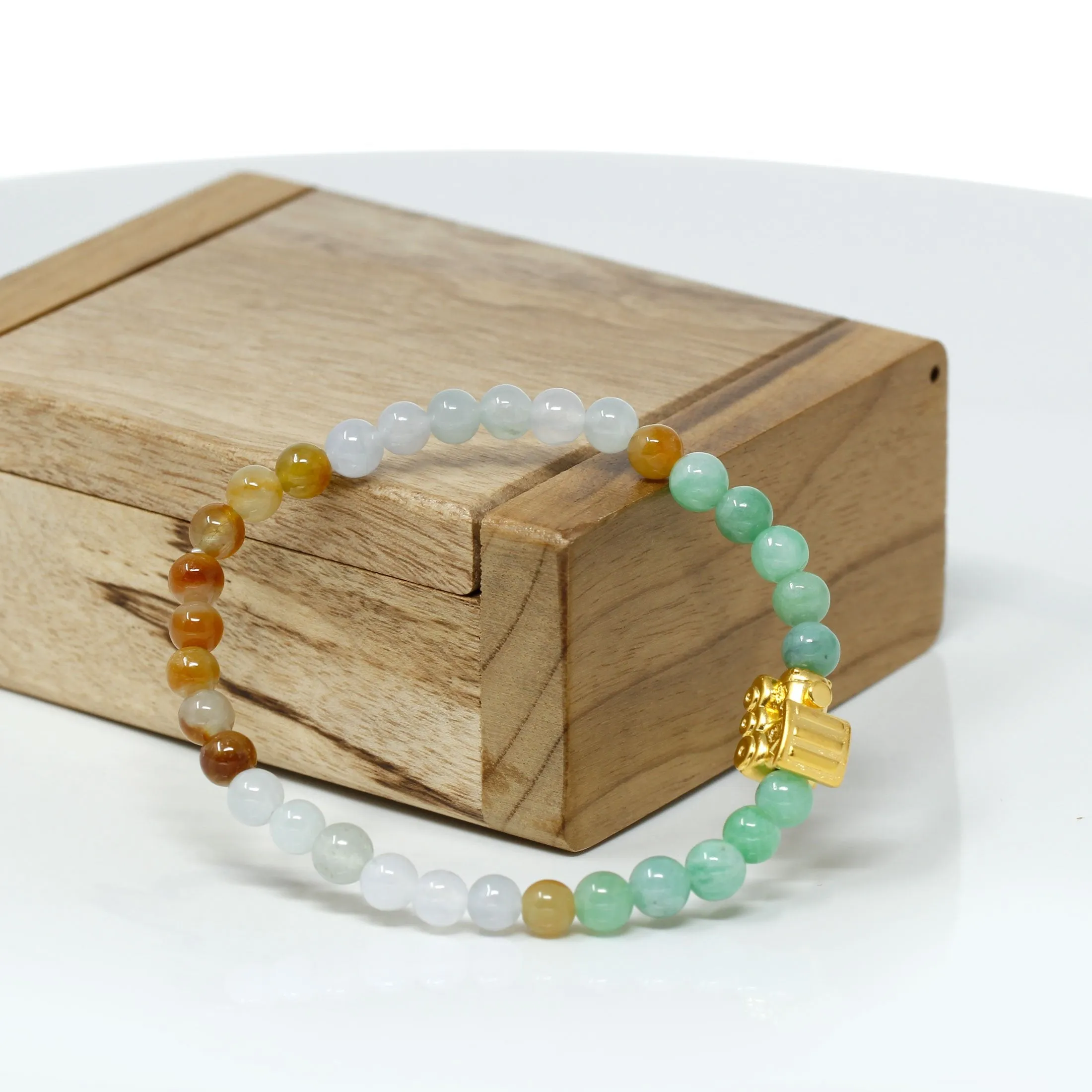 RealJade® "Train Engine" Multi-Colored Genuine High-quality Jade Jadeite Bracelet Bangle with 24k Yellow Gold Train Engine Charm Colorful #423