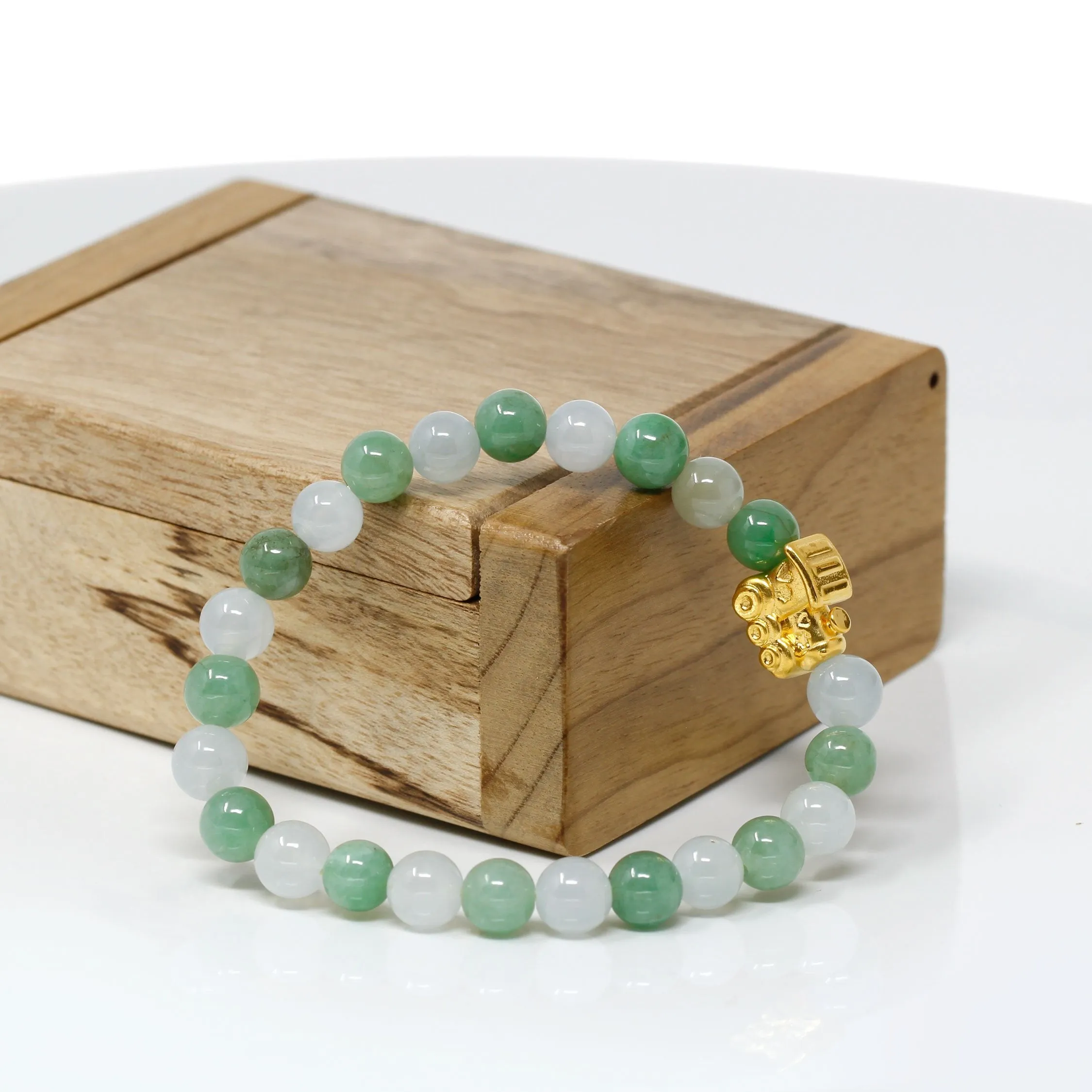 RealJade® "Train" Genuine High-quality Jade Jadeite Bracelet Bangle with 24k Yellow Gold Train Engine Charm #424