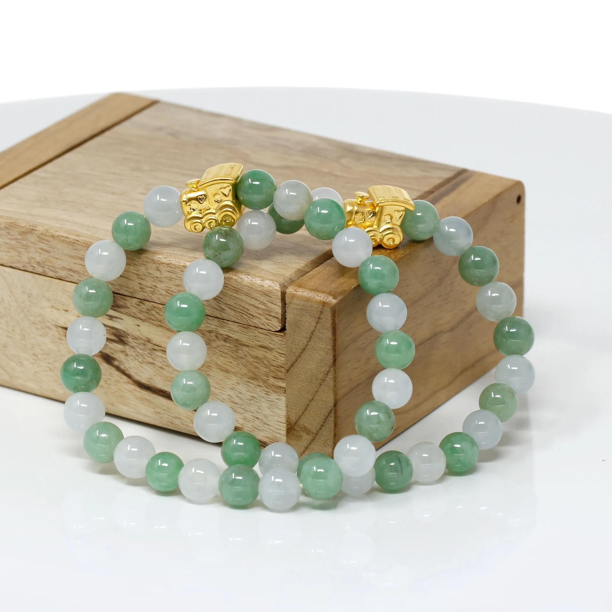 RealJade® "Train" Genuine High-quality Jade Jadeite Bracelet Bangle with 24k Yellow Gold Train Engine Charm #424