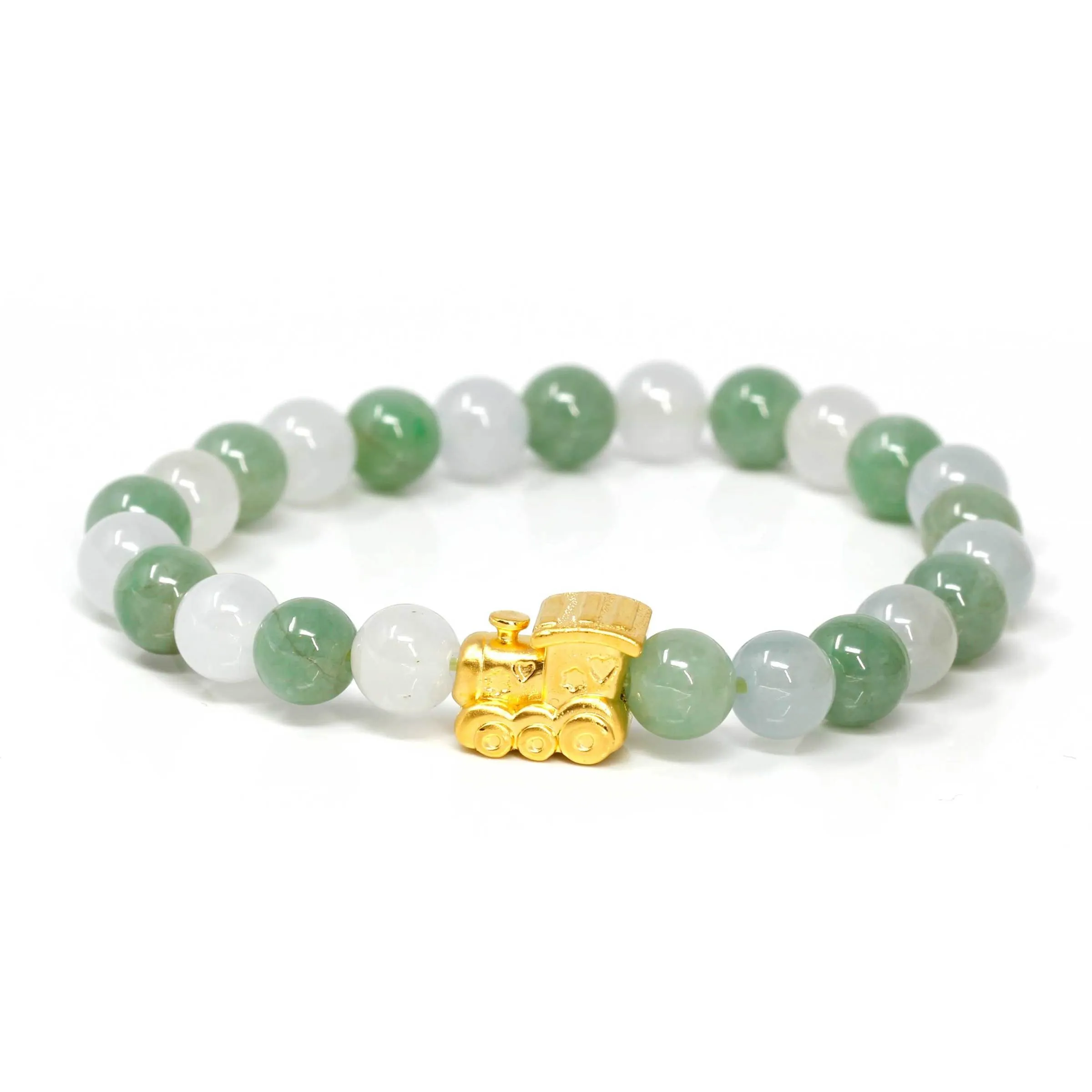 RealJade® "Train" Genuine High-quality Jade Jadeite Bracelet Bangle with 24k Yellow Gold Train Engine Charm #424