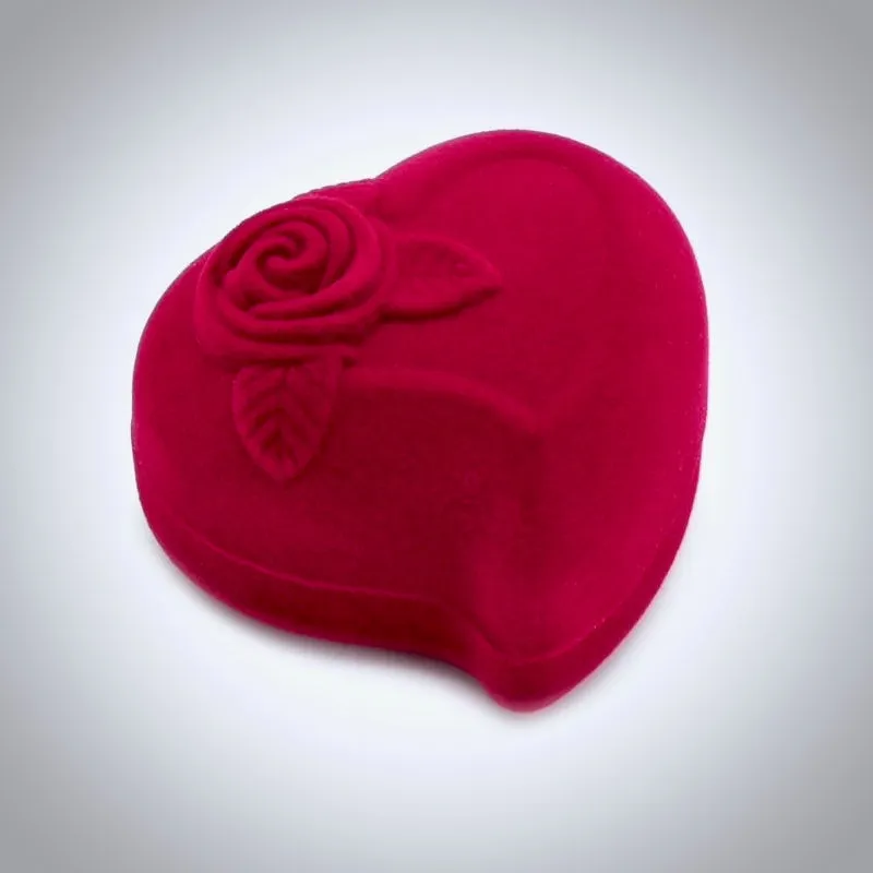 Red Heart-Shaped Velvet Double Ring Box