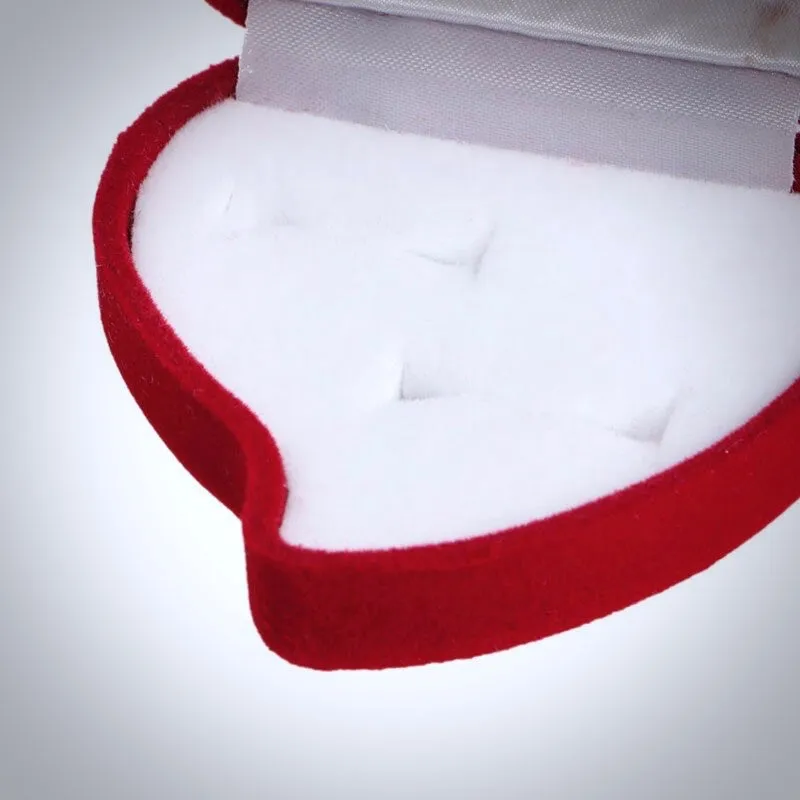Red Heart-Shaped Velvet Double Ring Box