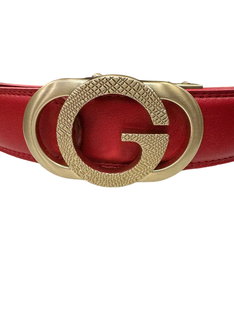 Red Men's Gold Buckle Belt Genuine Leather Luxury Style