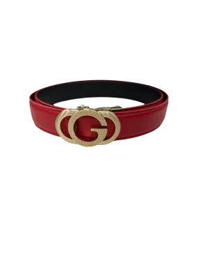 Red Men's Gold Buckle Belt Genuine Leather Luxury Style
