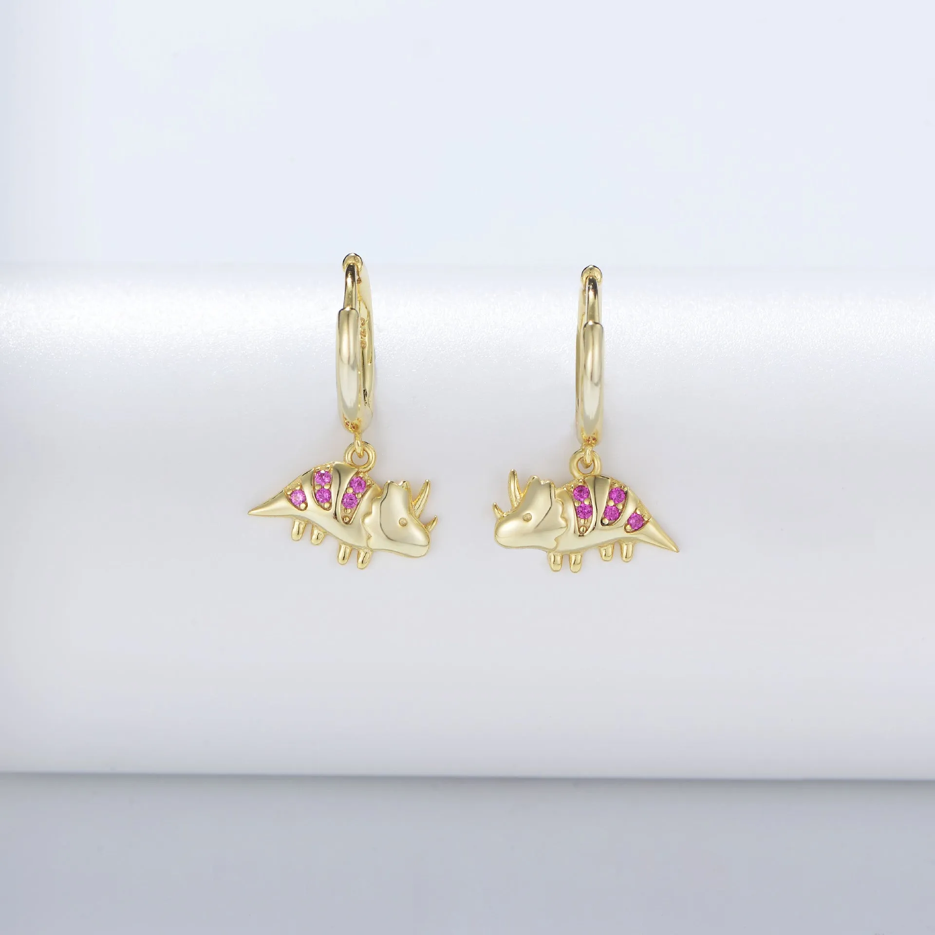 Red Zircon Dinosaur Silver Drop Earrings for Women