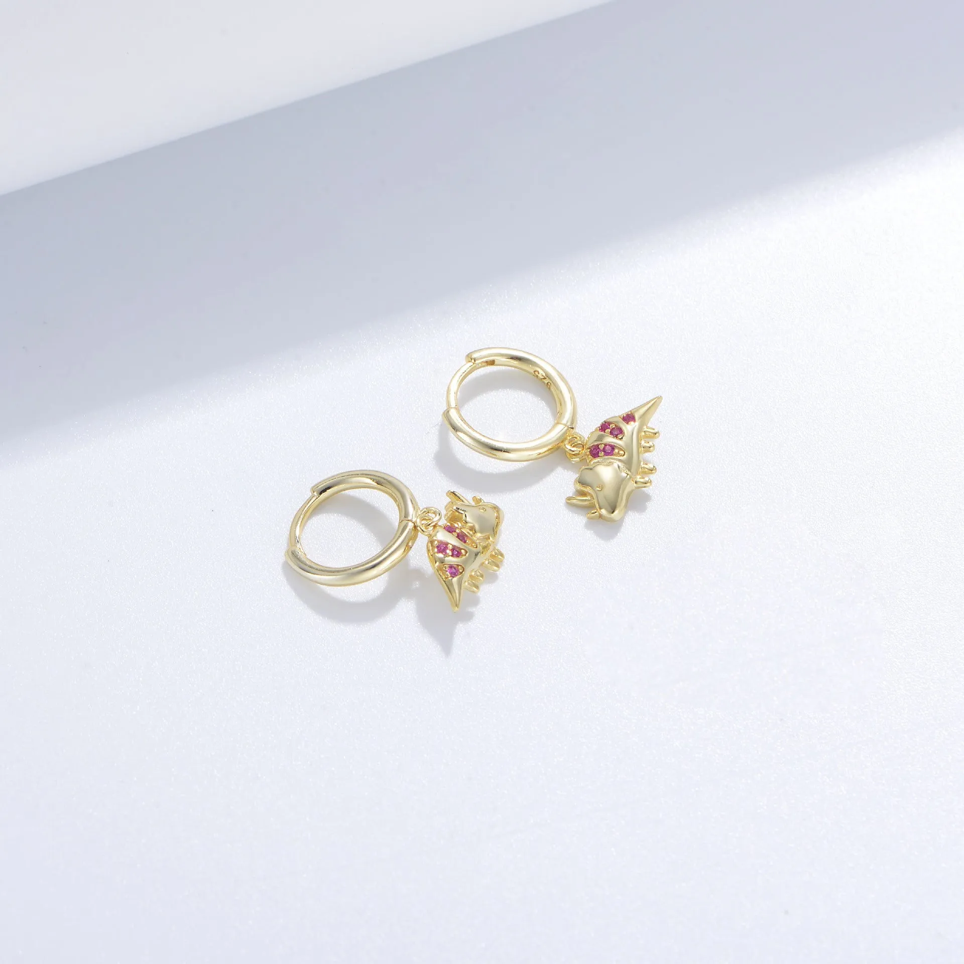 Red Zircon Dinosaur Silver Drop Earrings for Women