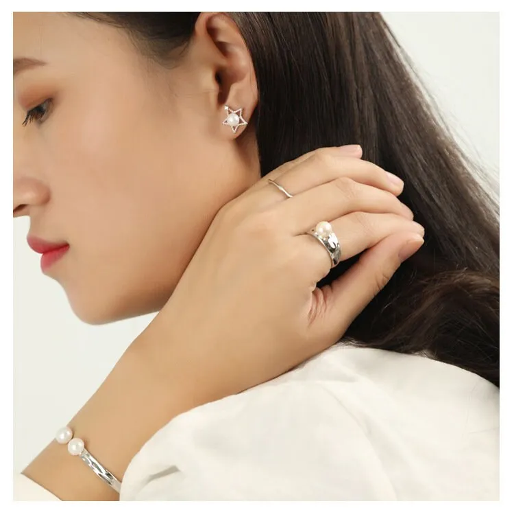 Ring Blank Pearl Setting 7 mm 925 Solid Sterling Silver Gold Bezel Flower Cup Adjustable For One Bead DIY Jewelry Finding Wholesale 1pc