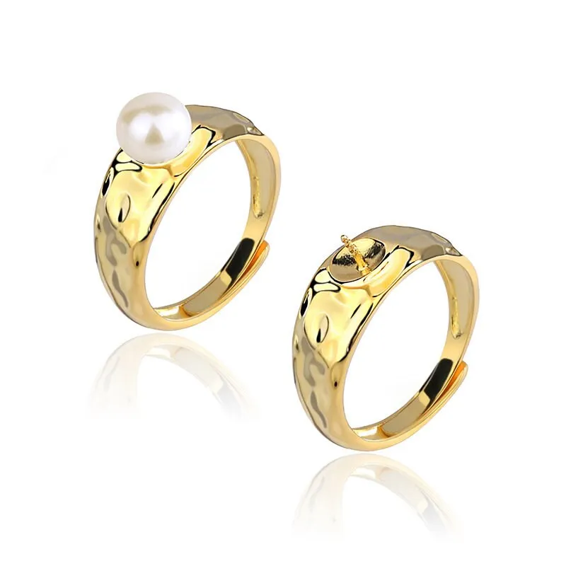 Ring Blank Pearl Setting 7 mm 925 Solid Sterling Silver Gold Bezel Flower Cup Adjustable For One Bead DIY Jewelry Finding Wholesale 1pc