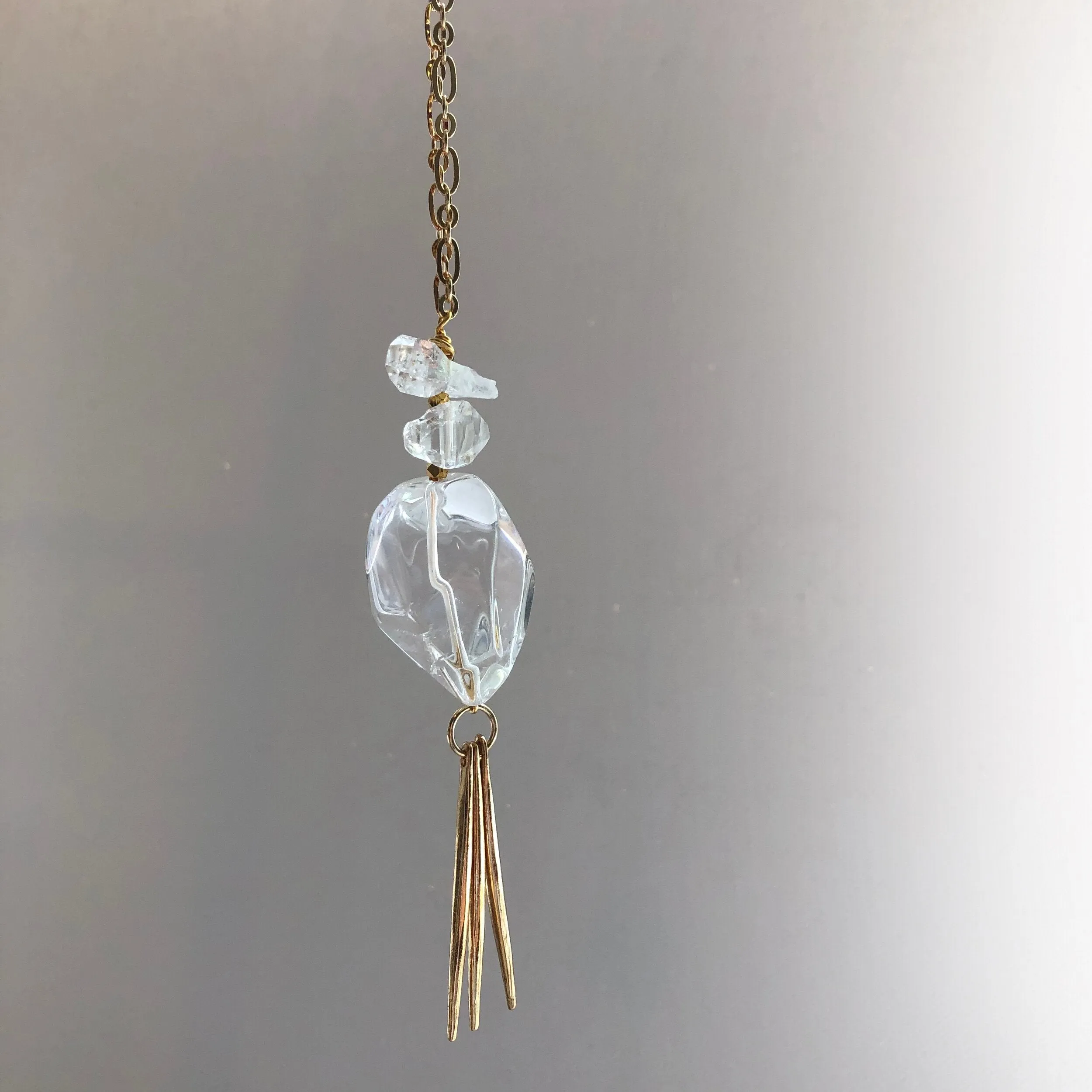 Ripple- Clear Quartz Dagger Statement Necklace (27 inch)