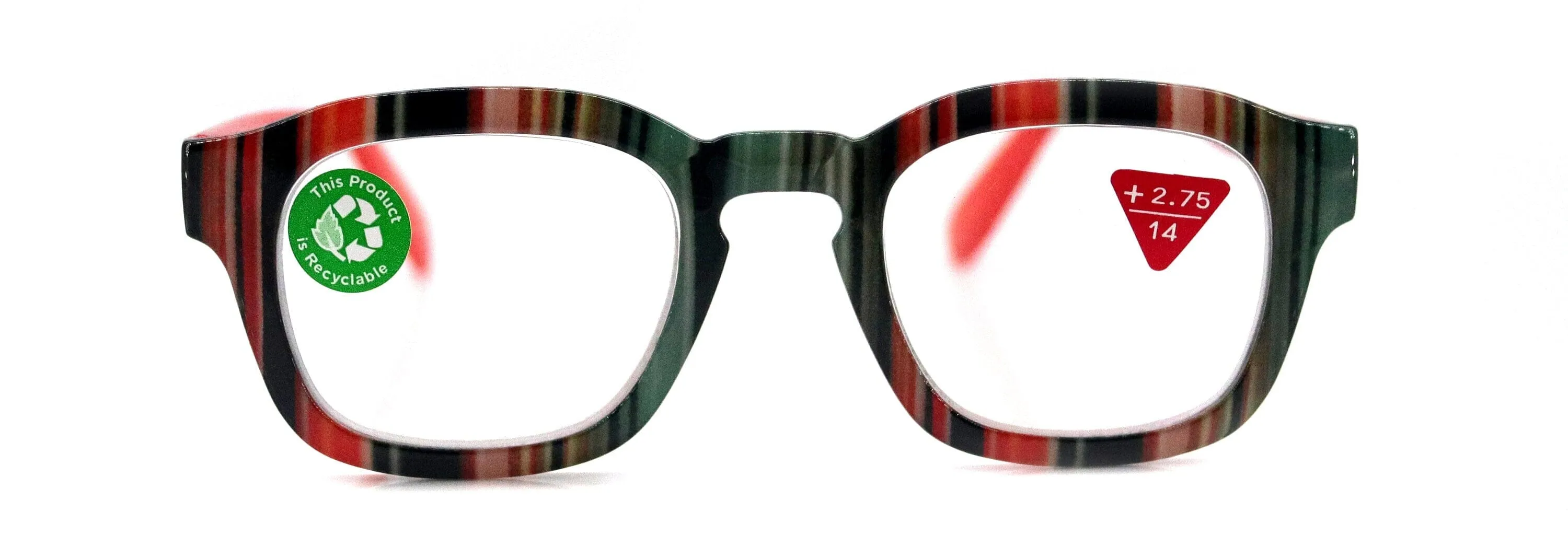 Rivera, (Premium) Reading Glasses, High End Readers  1.25 to  3 Magnifying Eyeglass, Candy (Orange, Green n Black) Square, NY Fifth Avenue.