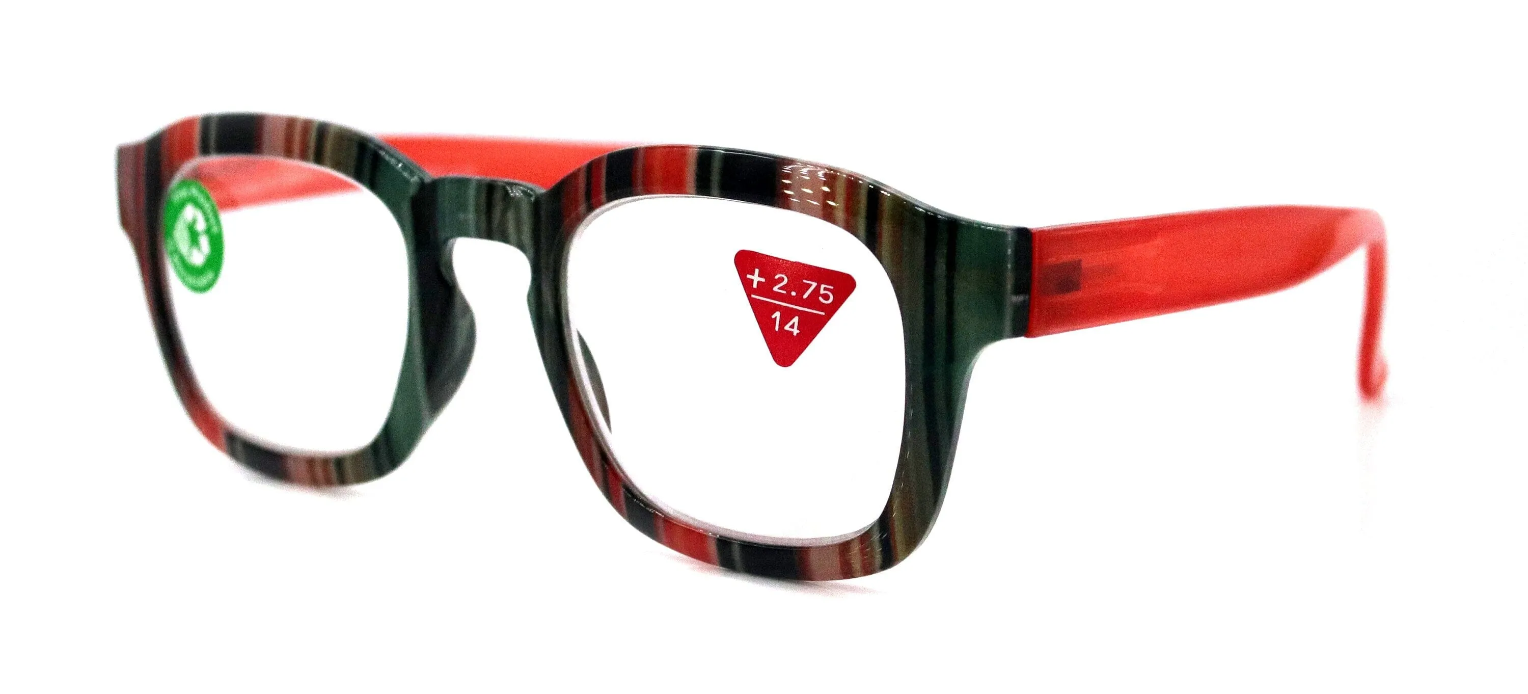 Rivera, (Premium) Reading Glasses, High End Readers  1.25 to  3 Magnifying Eyeglass, Candy (Orange, Green n Black) Square, NY Fifth Avenue.