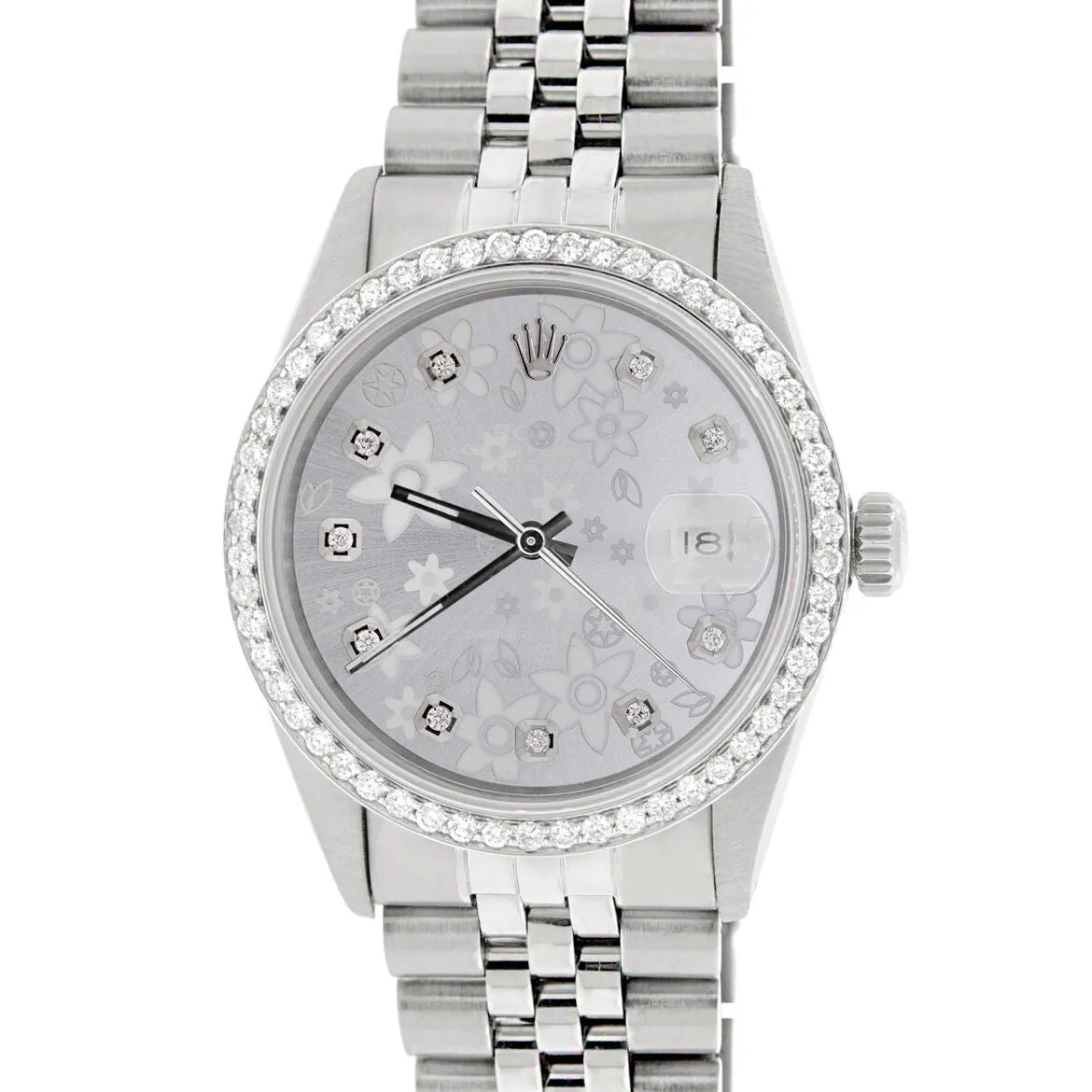 Rolex Datejust 36mm Steel Jubilee Watch with Silver Flower Dial &amp; Diamond Bezel TFJ-142508153