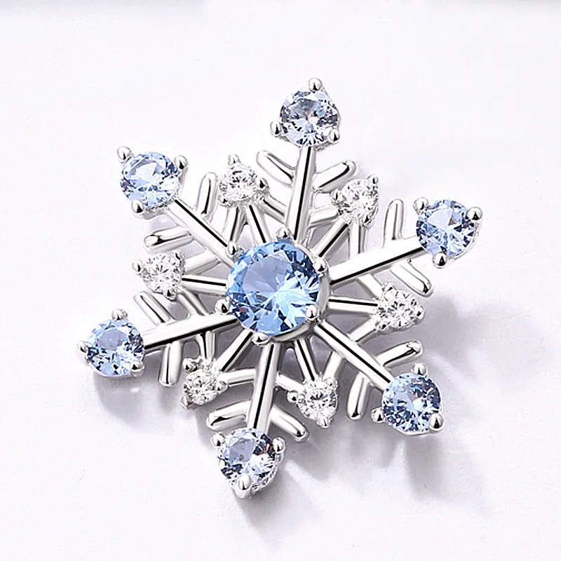 Romantic Blue Spinel Zircon Hexagonal Snowflake Sterling Silver Stud Earrings