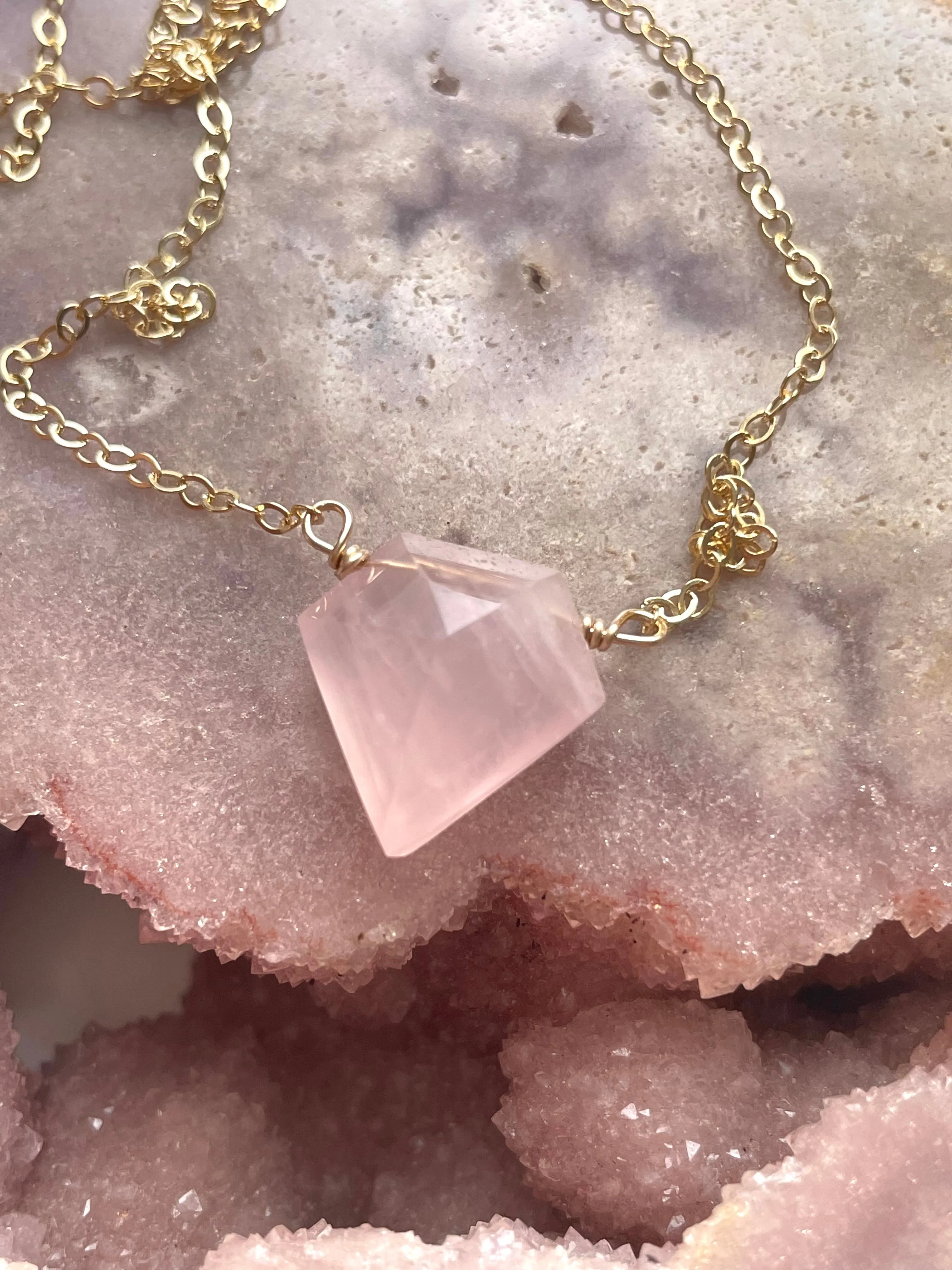 Rose Quartz Crystal Healing Necklace Silver or Gold Filled